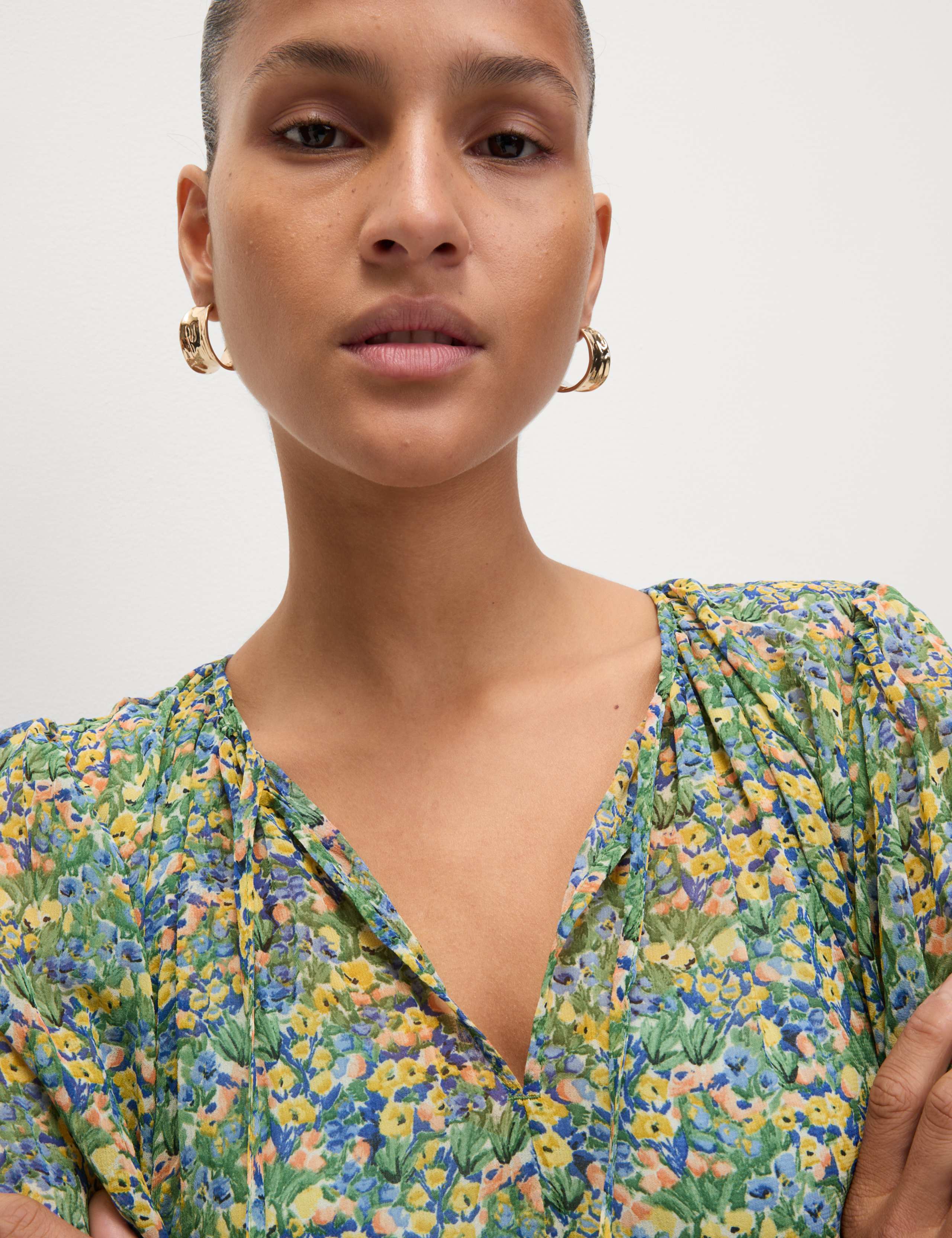 Floral V-Neck Mini Relaxed Smock Dress 5 of 6