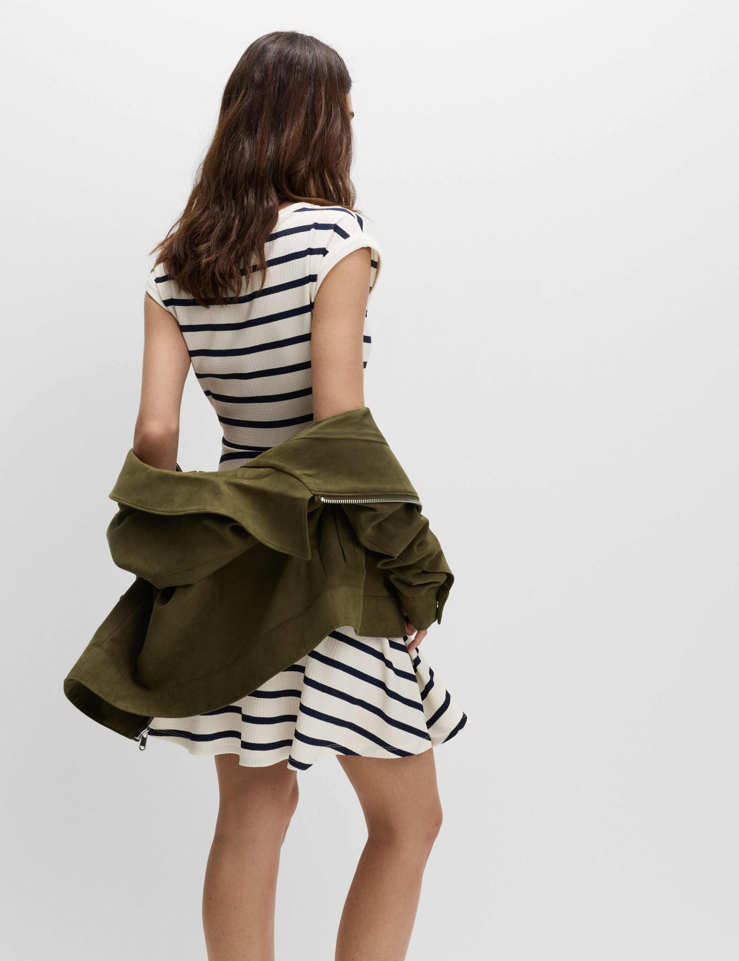 Striped Ribbed Round Neck Mini Skater Dress 4 of 7