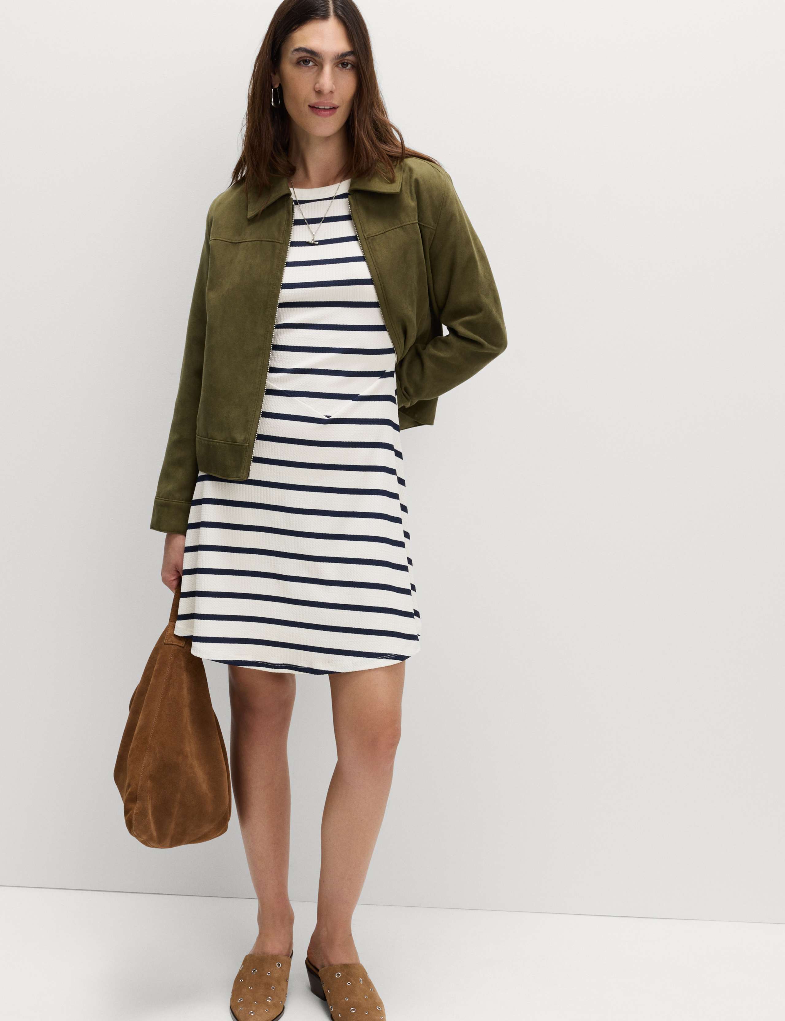 Striped Ribbed Round Neck Mini Skater Dress 6 of 7