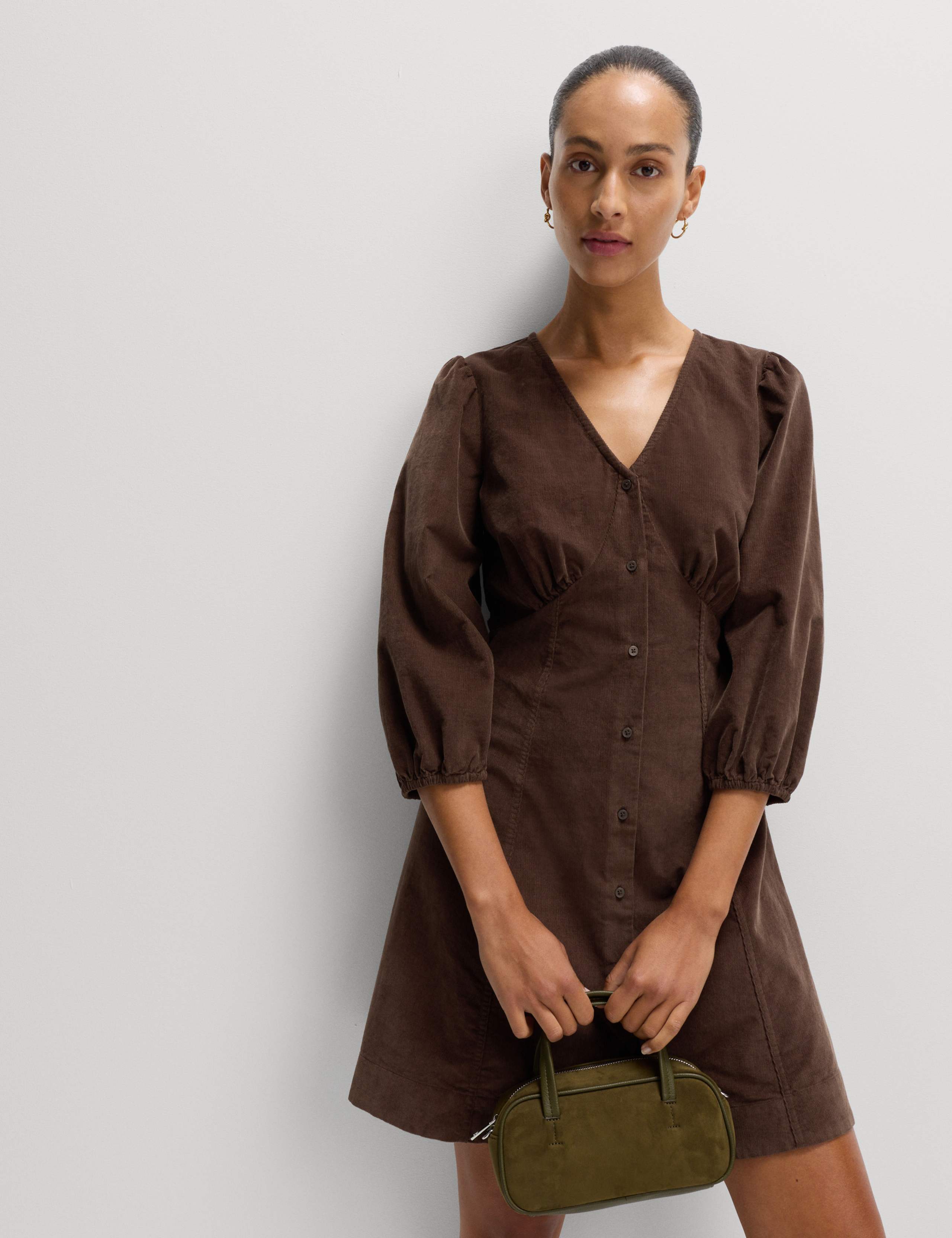 Pure Cotton Corduroy Mini Waisted Tea Dress 4 of 6