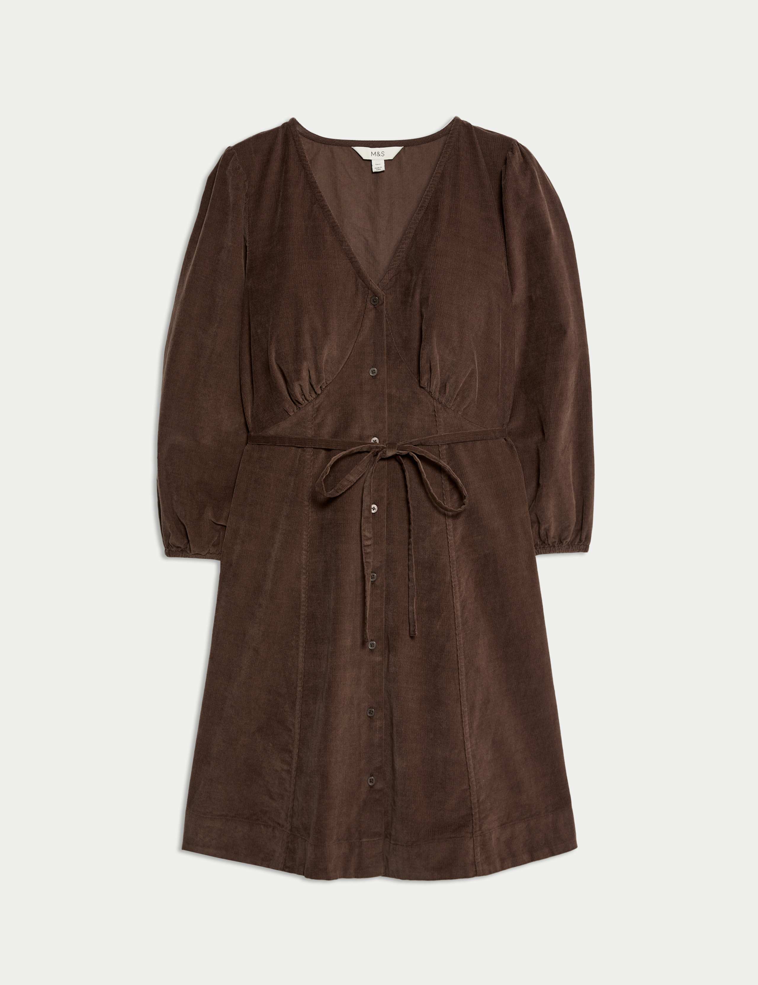 Pure Cotton Corduroy Mini Waisted Tea Dress 2 of 6