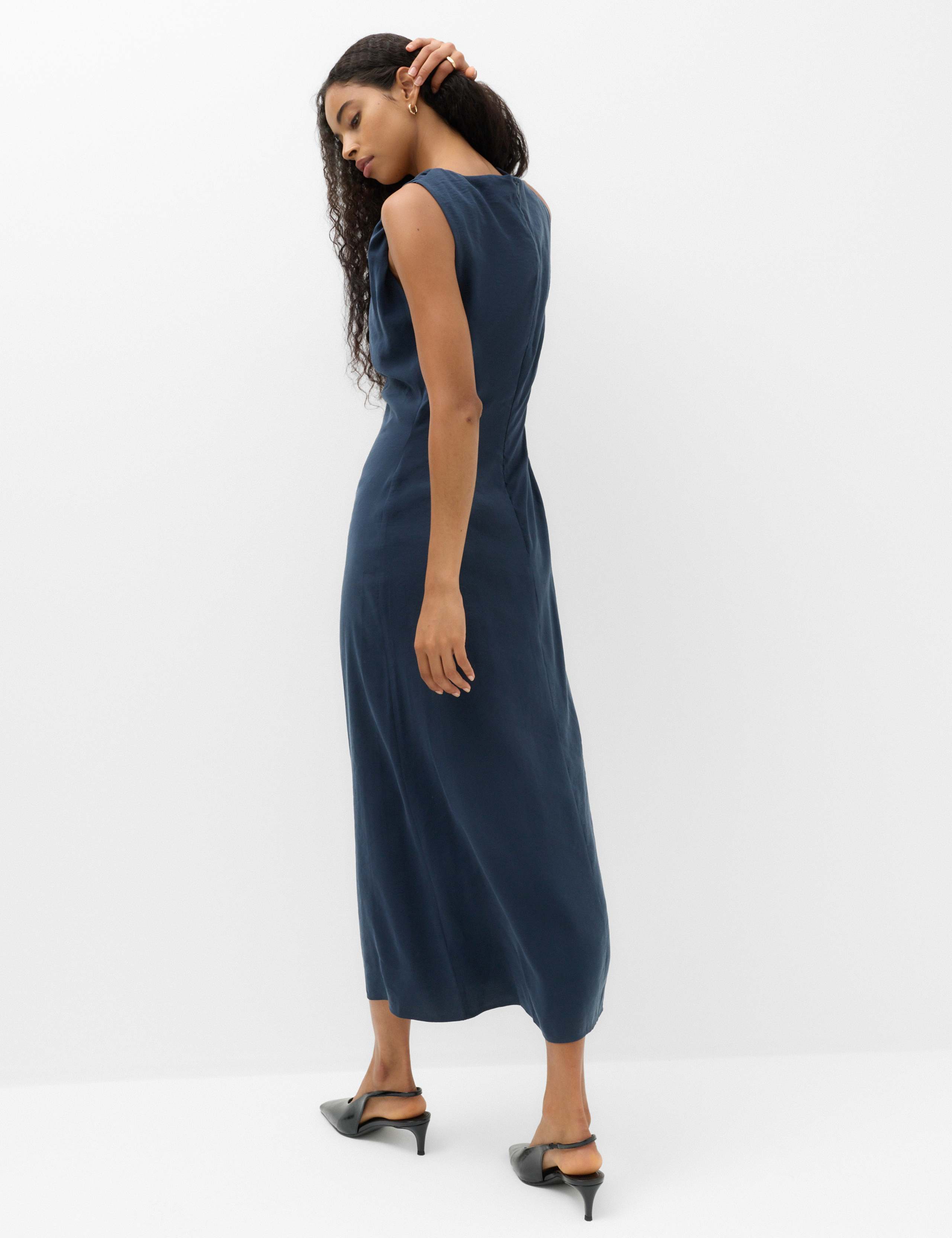Asymmetric Neck Midi Waisted Dress 4 of 6