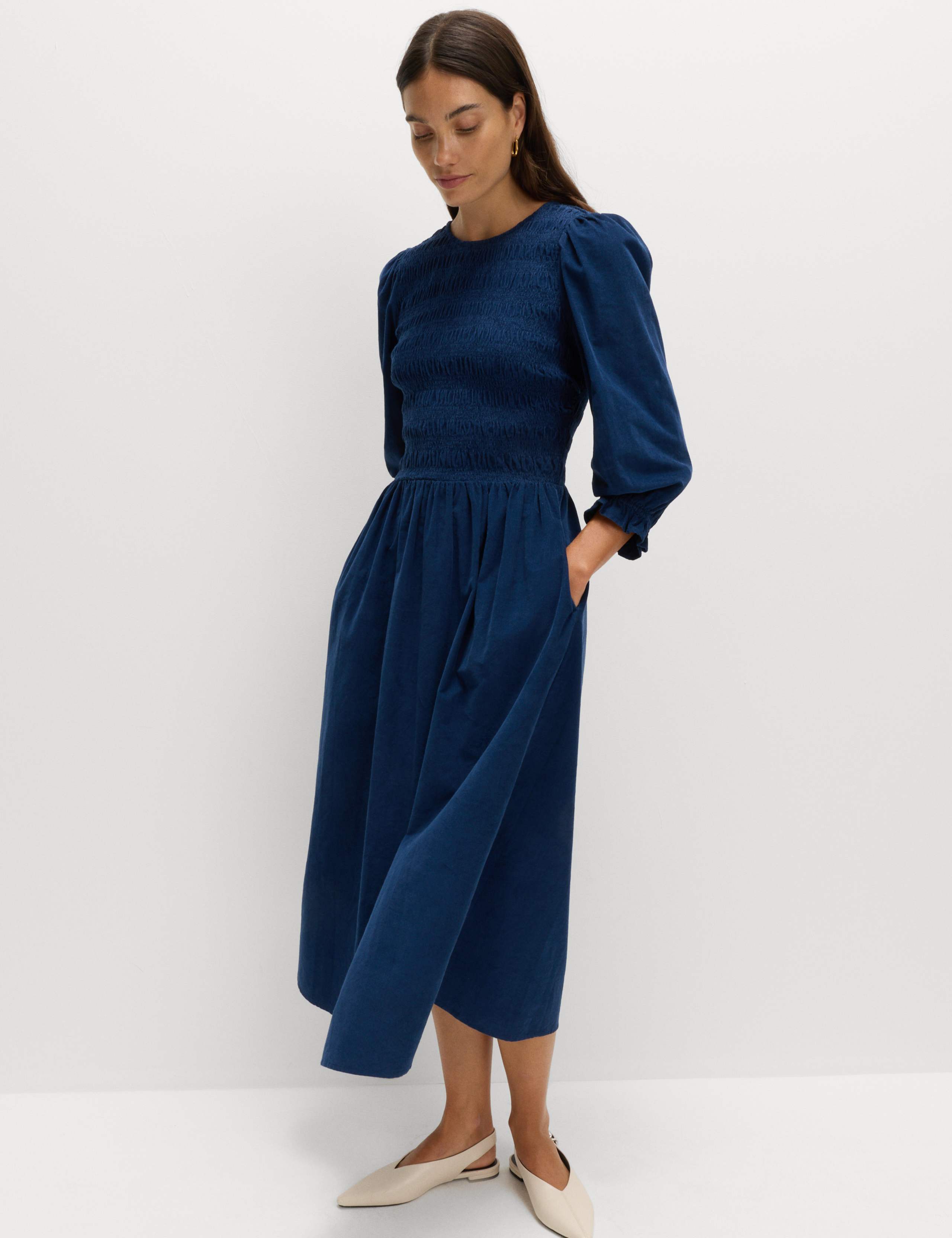 Corduroy Midi Shirred Waisted Dress 1 of 5