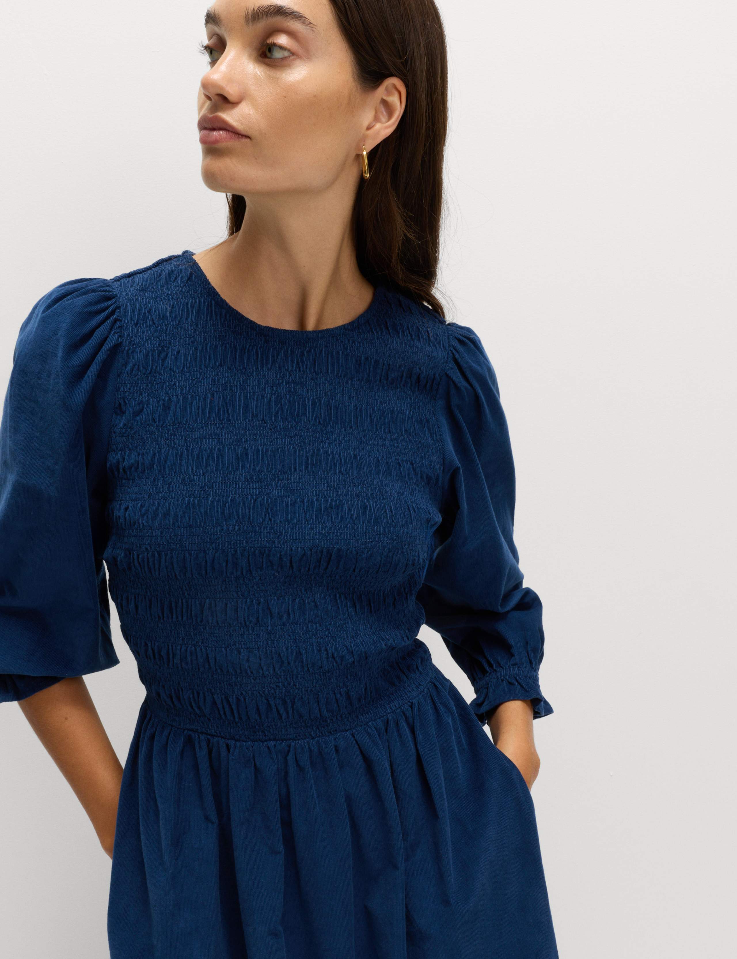 Corduroy Midi Shirred Waisted Dress 5 of 5