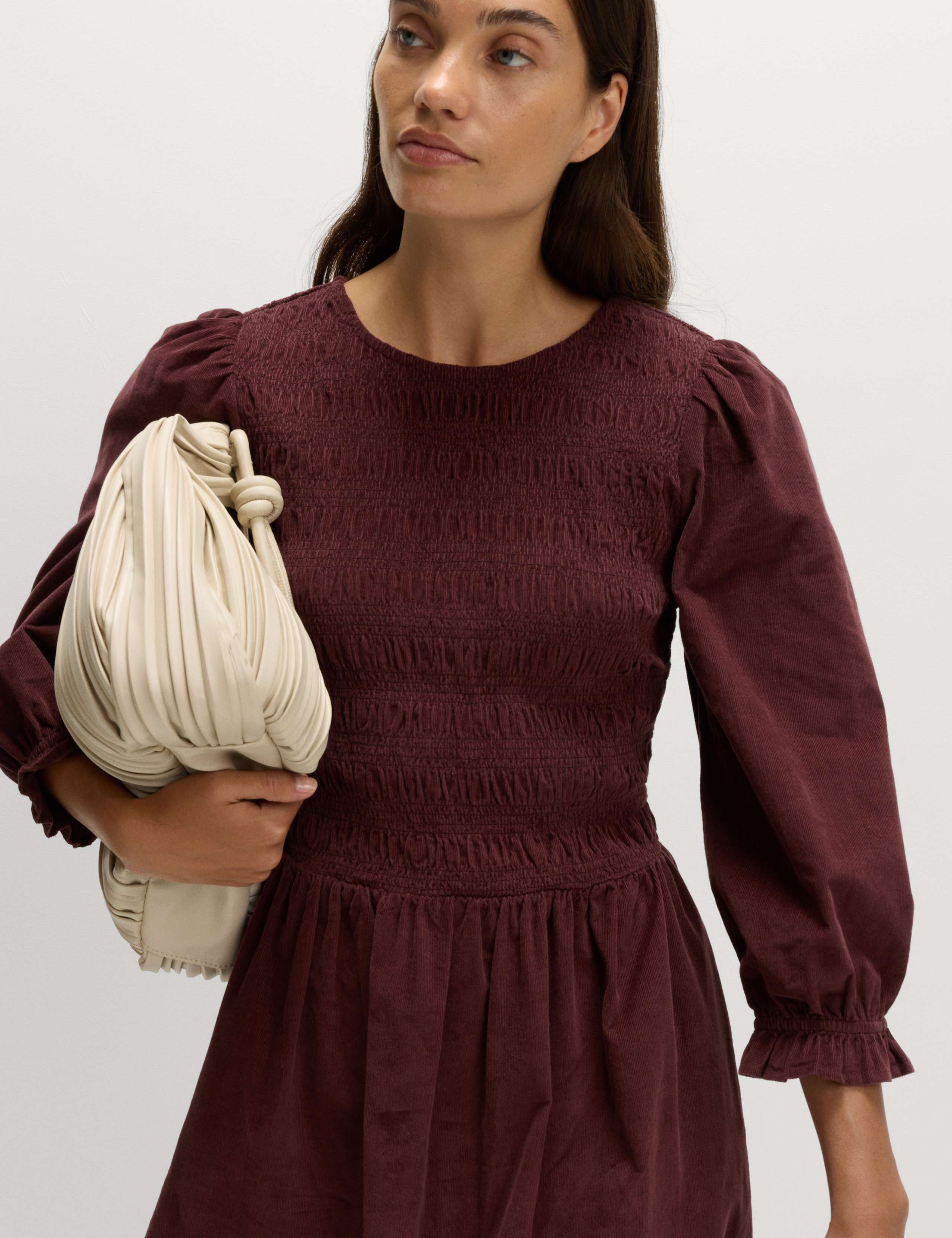 Corduroy Midi Shirred Waisted Dress 1 of 6