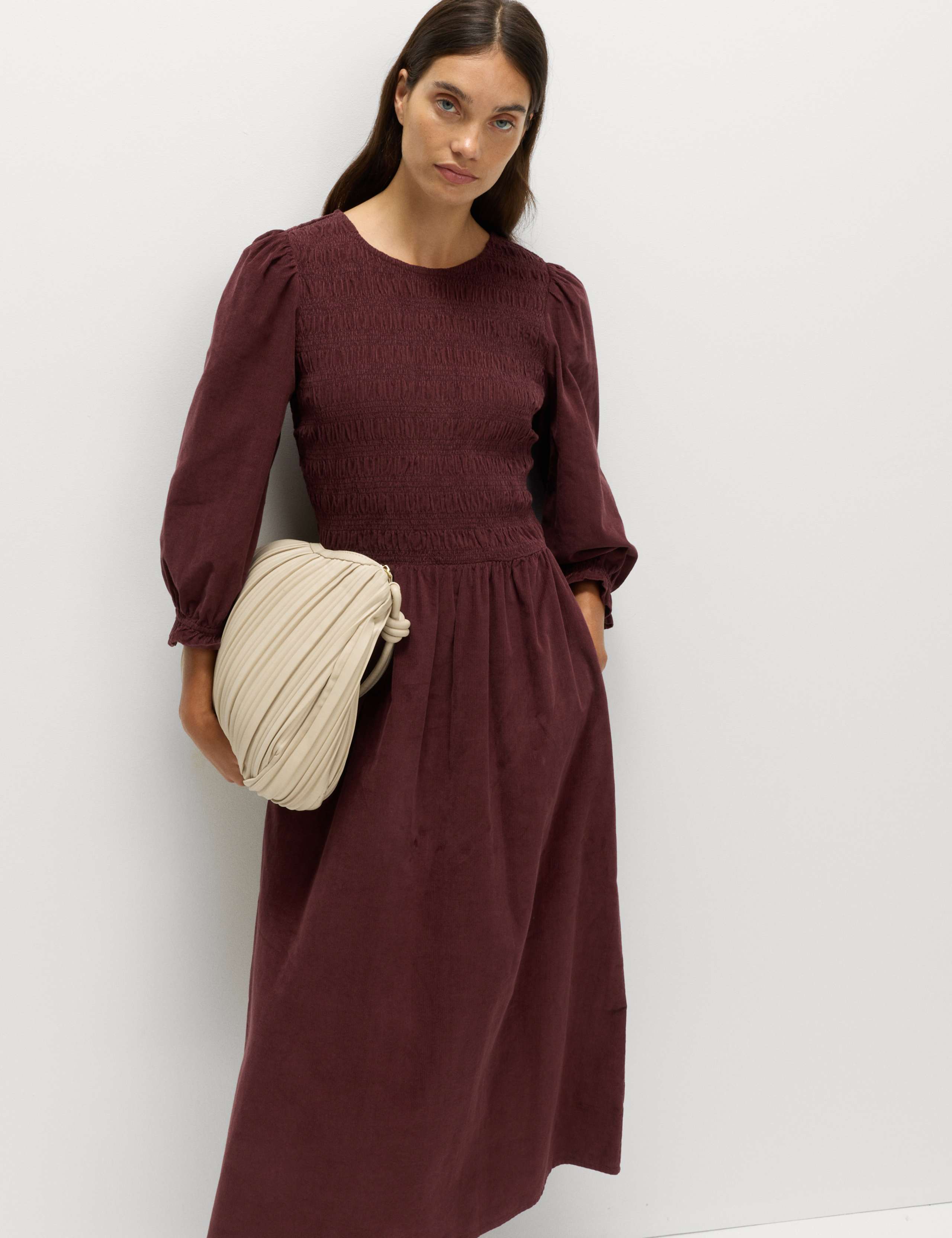 Corduroy Midi Shirred Waisted Dress 5 of 6