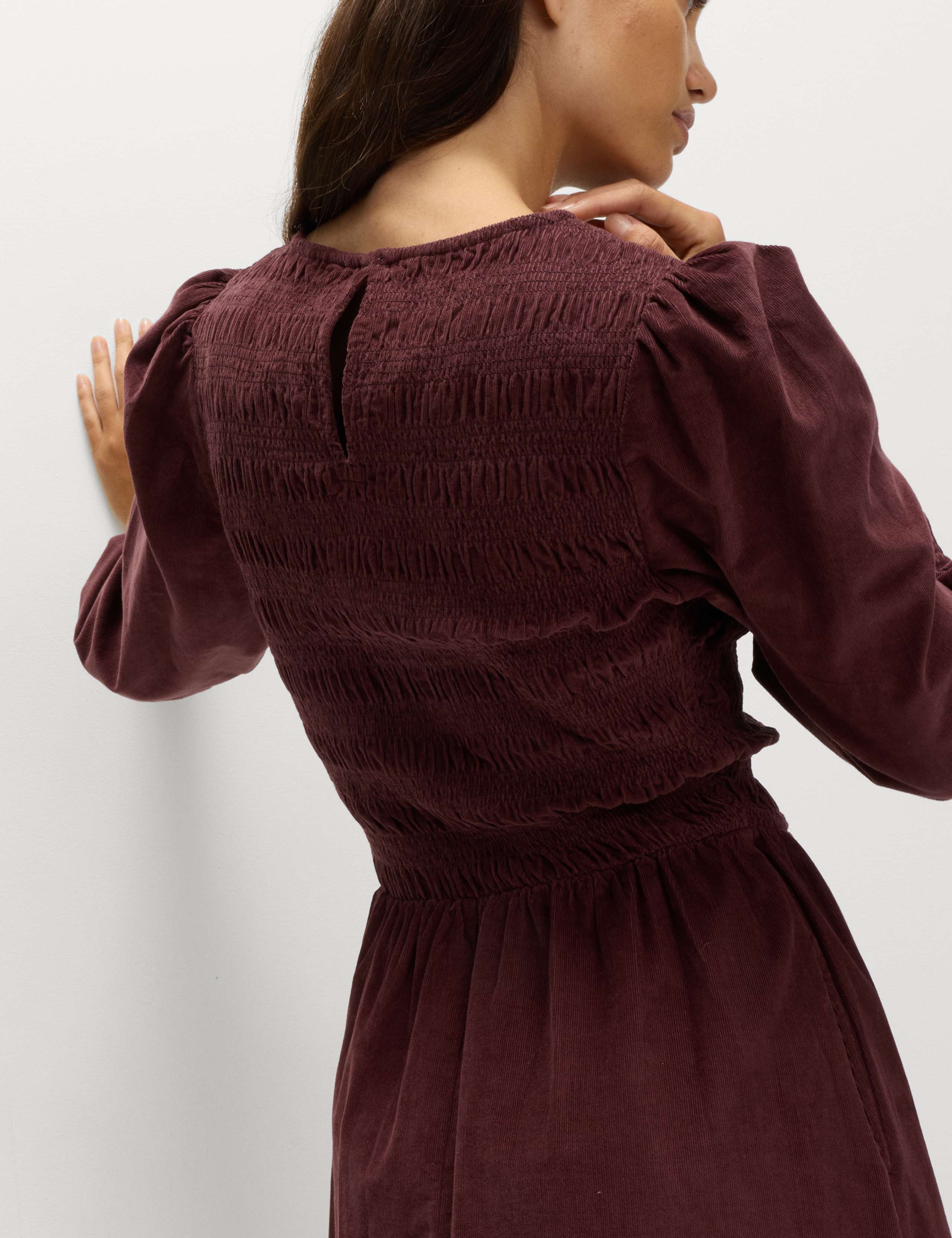 Corduroy Midi Shirred Waisted Dress 6 of 6