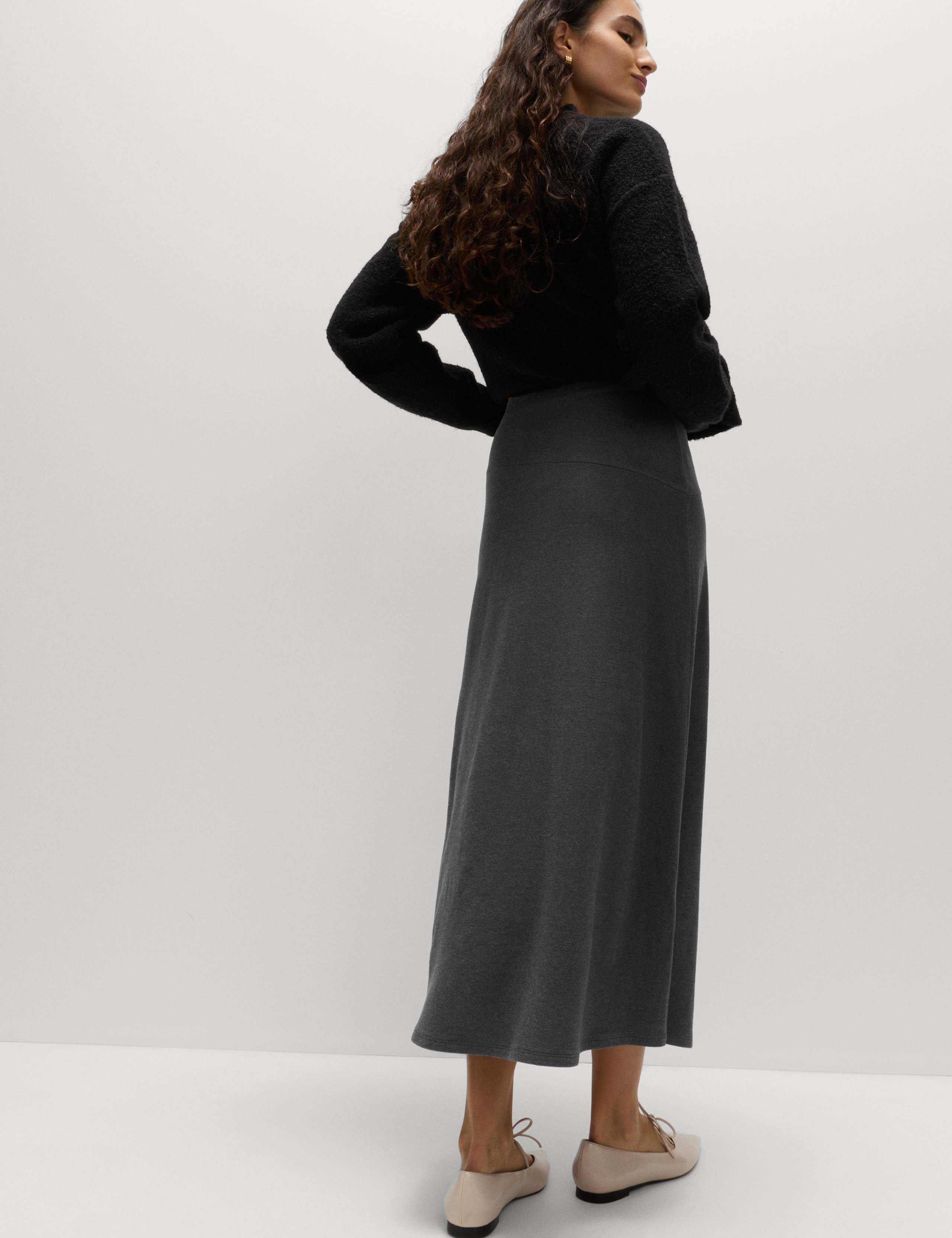 Jersey Seam Detail Midi A-Line Skirt 3 of 4