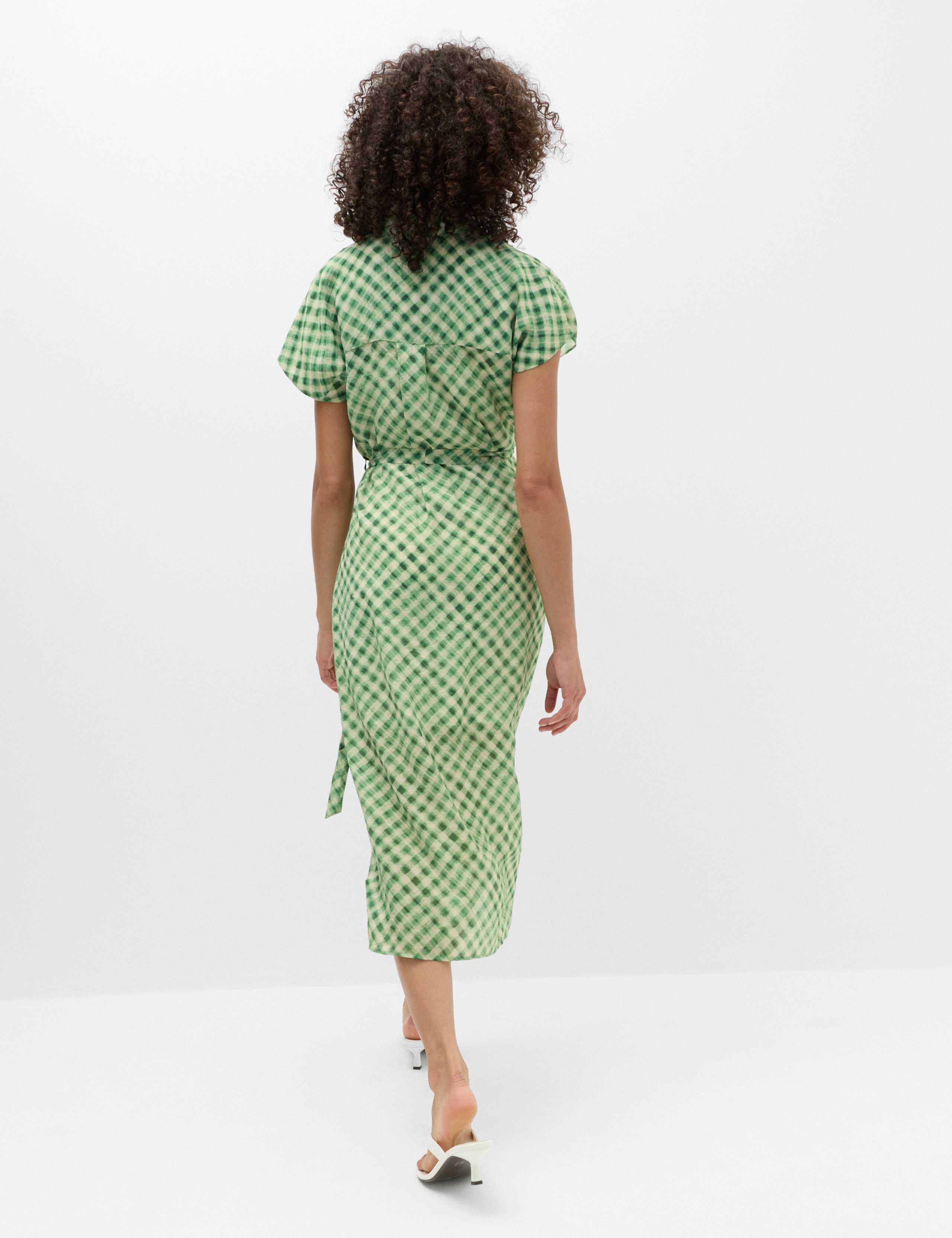 Gingham Funnel Neck Midi Shirt Dress 4 of 6