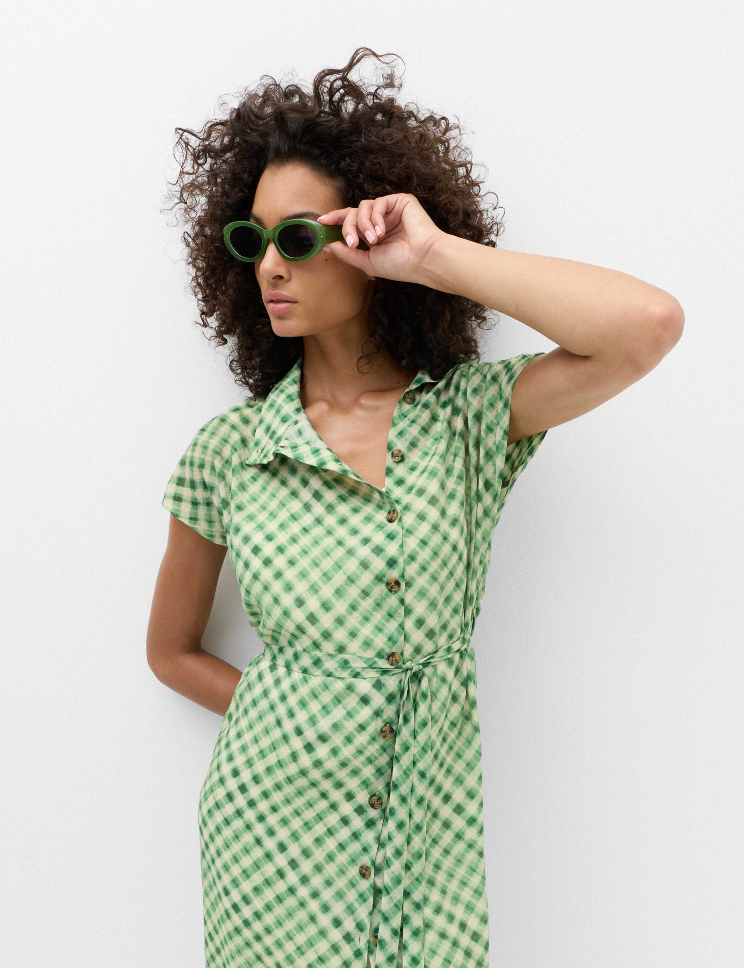 Gingham Funnel Neck Midi Shirt Dress 6 of 6