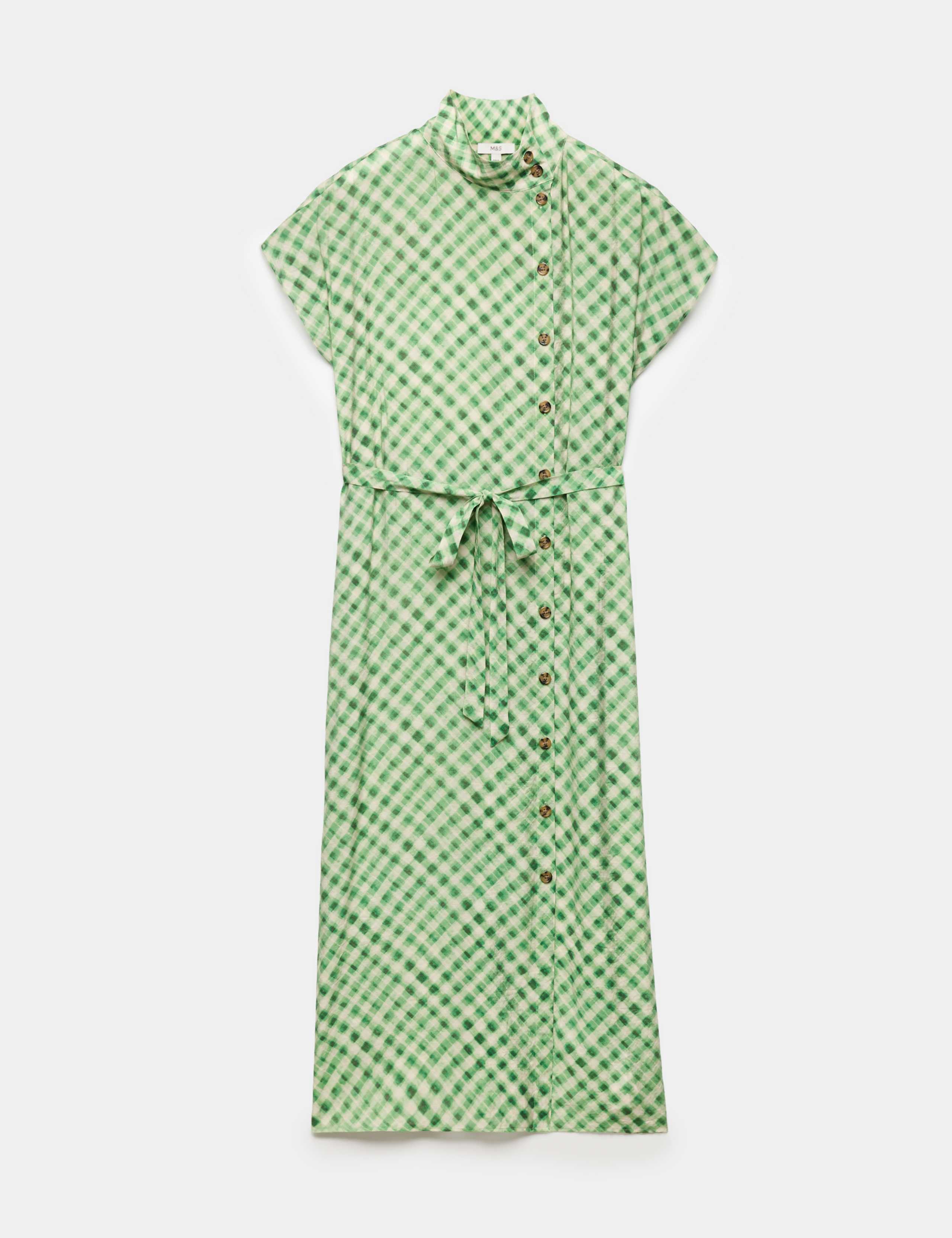 Gingham Funnel Neck Midi Shirt Dress 2 of 6
