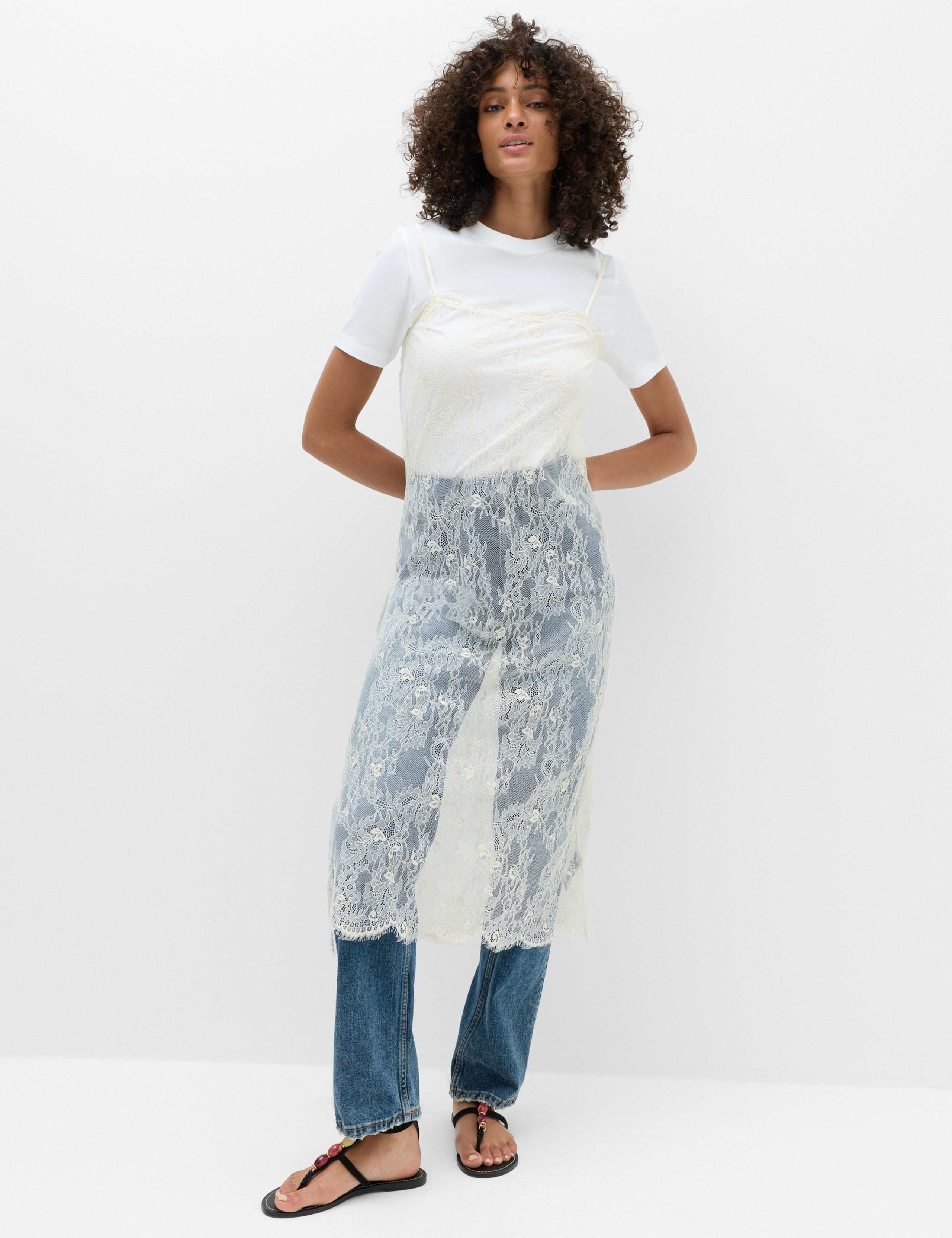 Cotton Blend Lace Midi Cami Dress 1 of 6