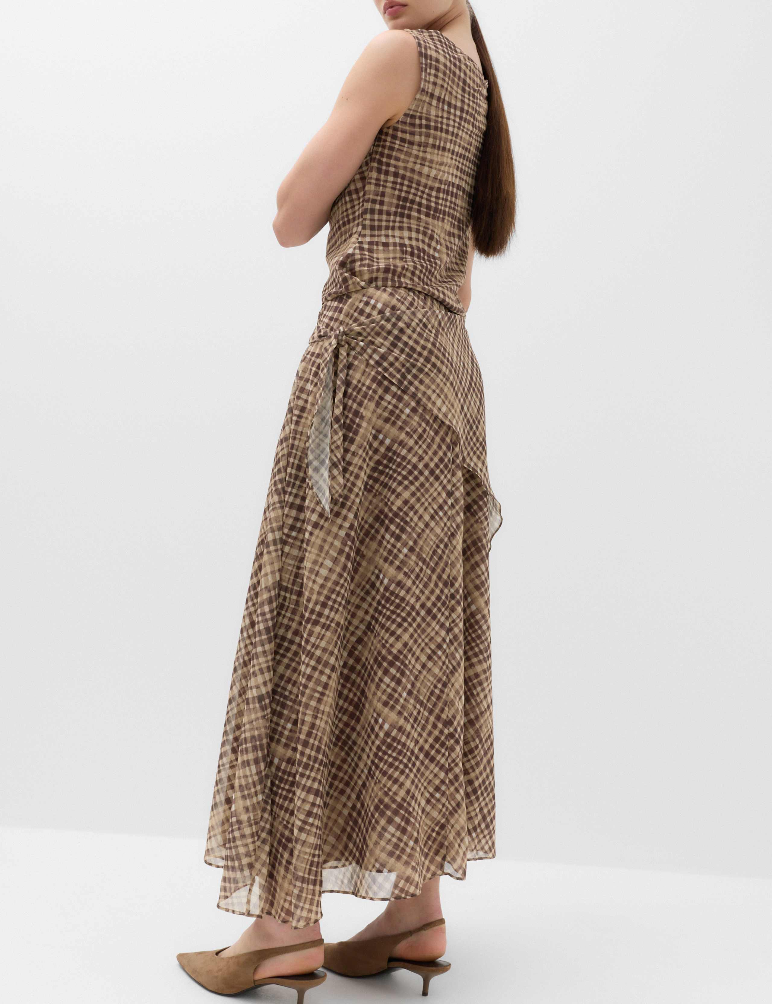 Checked Wrap Detail Midi Slip Skirt 3 of 6