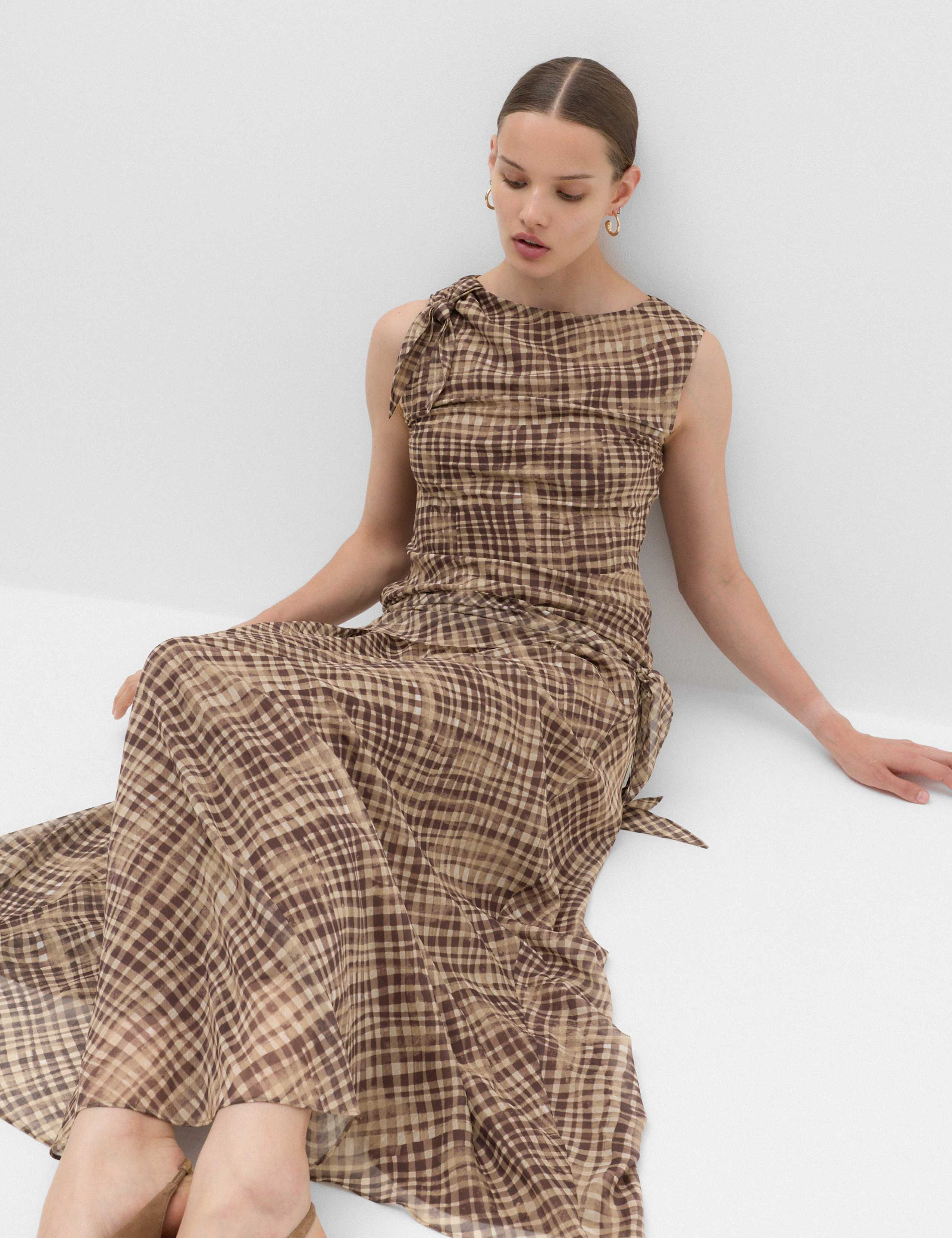 Checked Wrap Detail Midi Slip Skirt 4 of 6