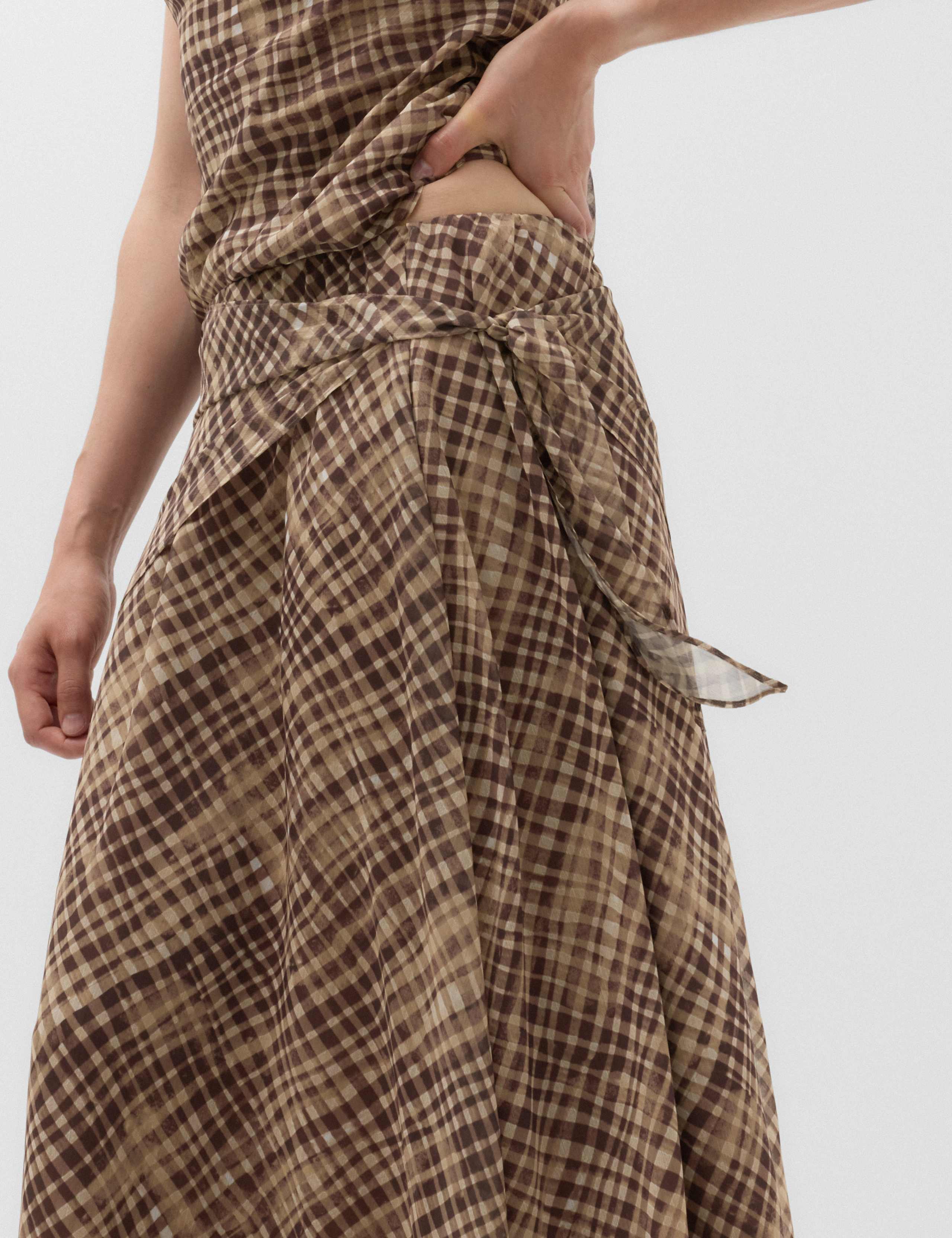 Checked Wrap Detail Midi Slip Skirt 5 of 6