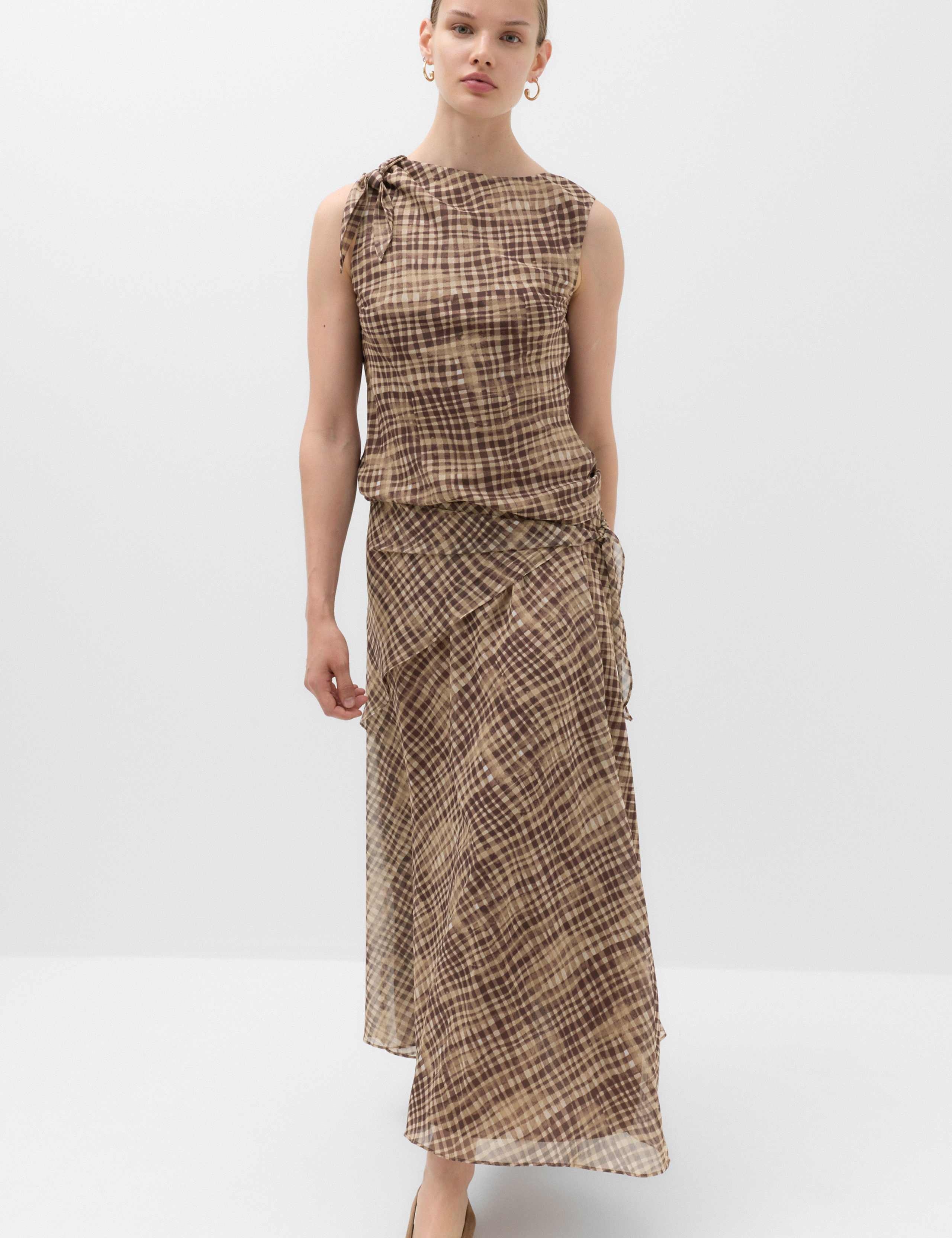 Checked Wrap Detail Midi Slip Skirt 6 of 6