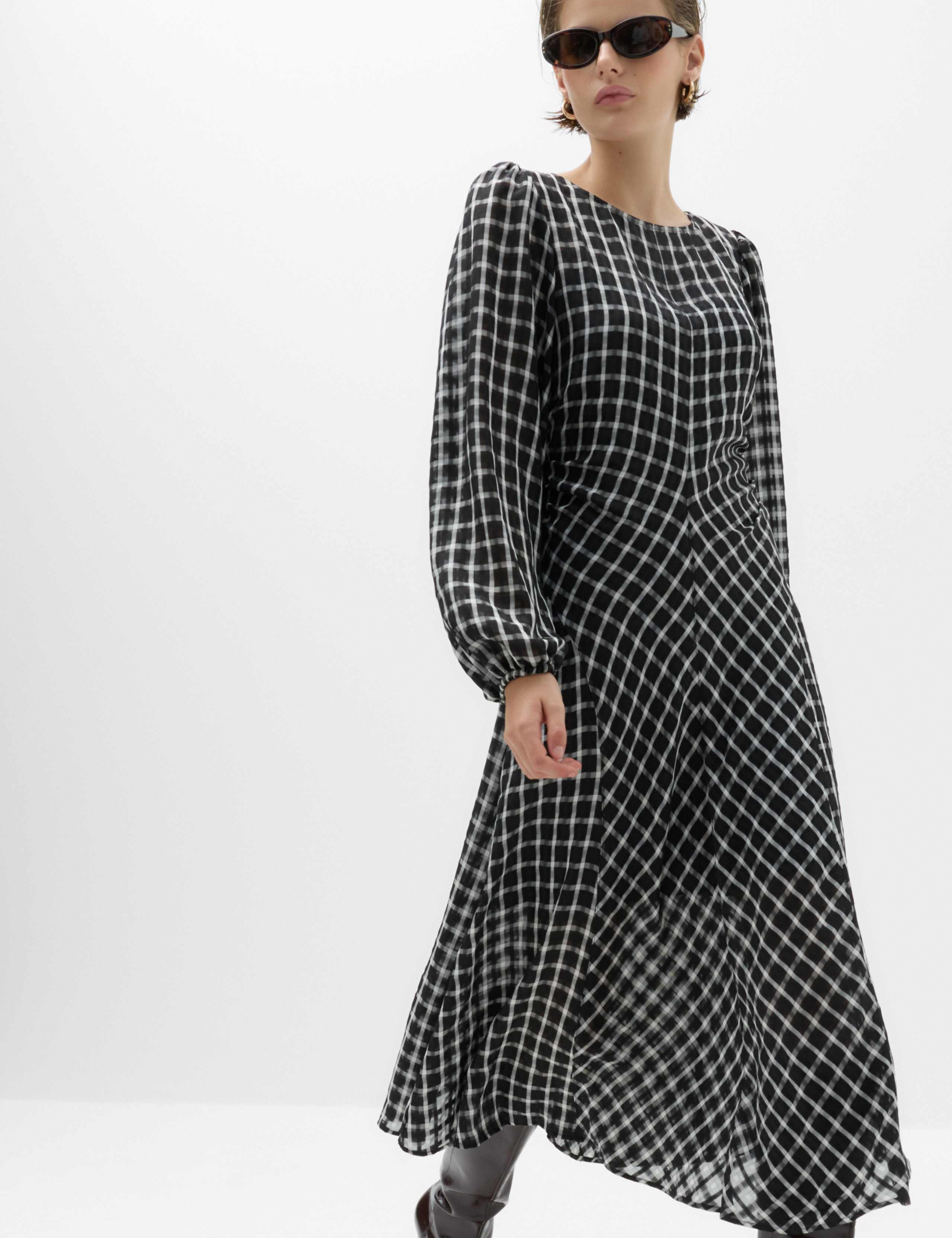 Checked Blouson Sleeve Midaxi Dress 4 of 7