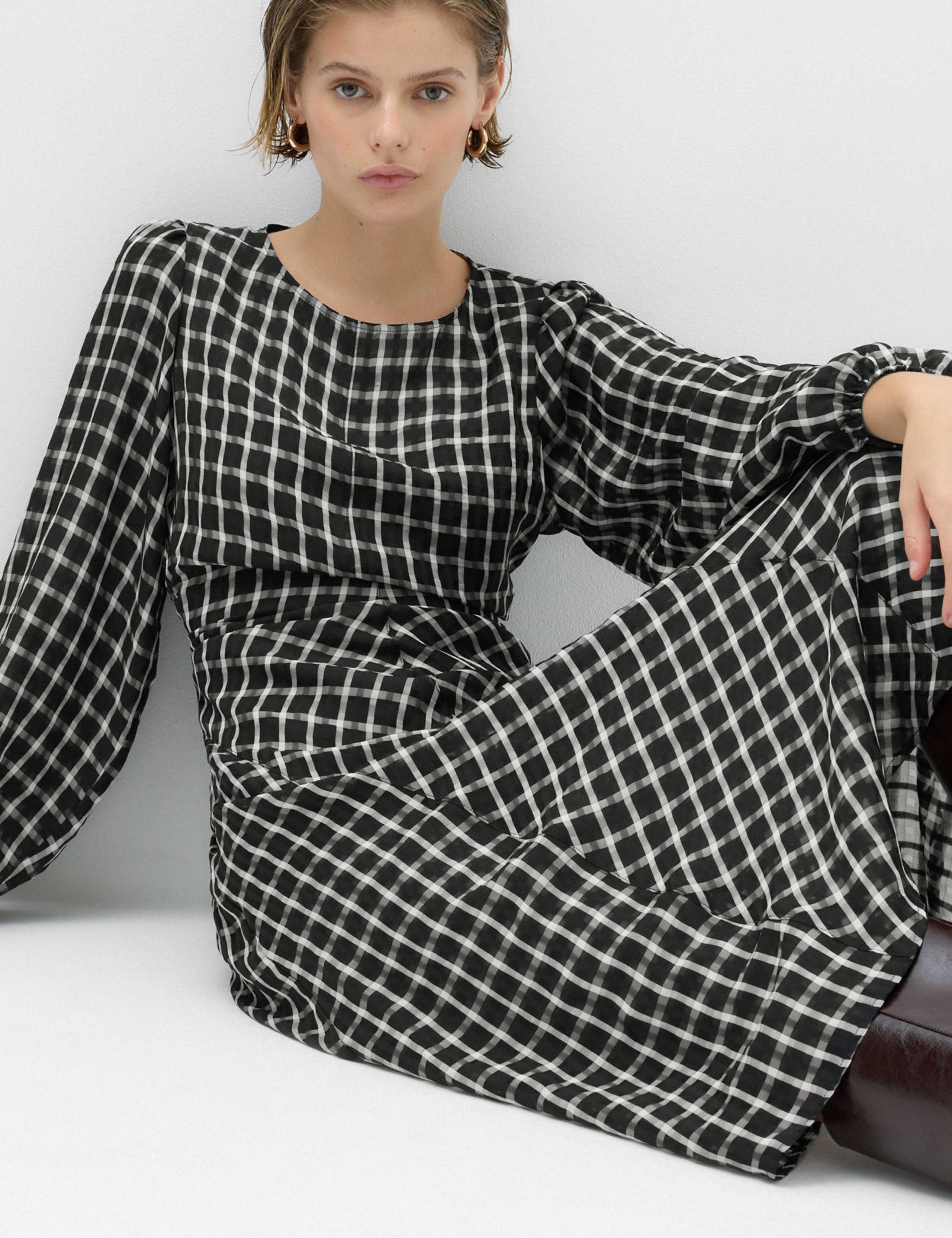 Checked Blouson Sleeve Midaxi Dress 7 of 7