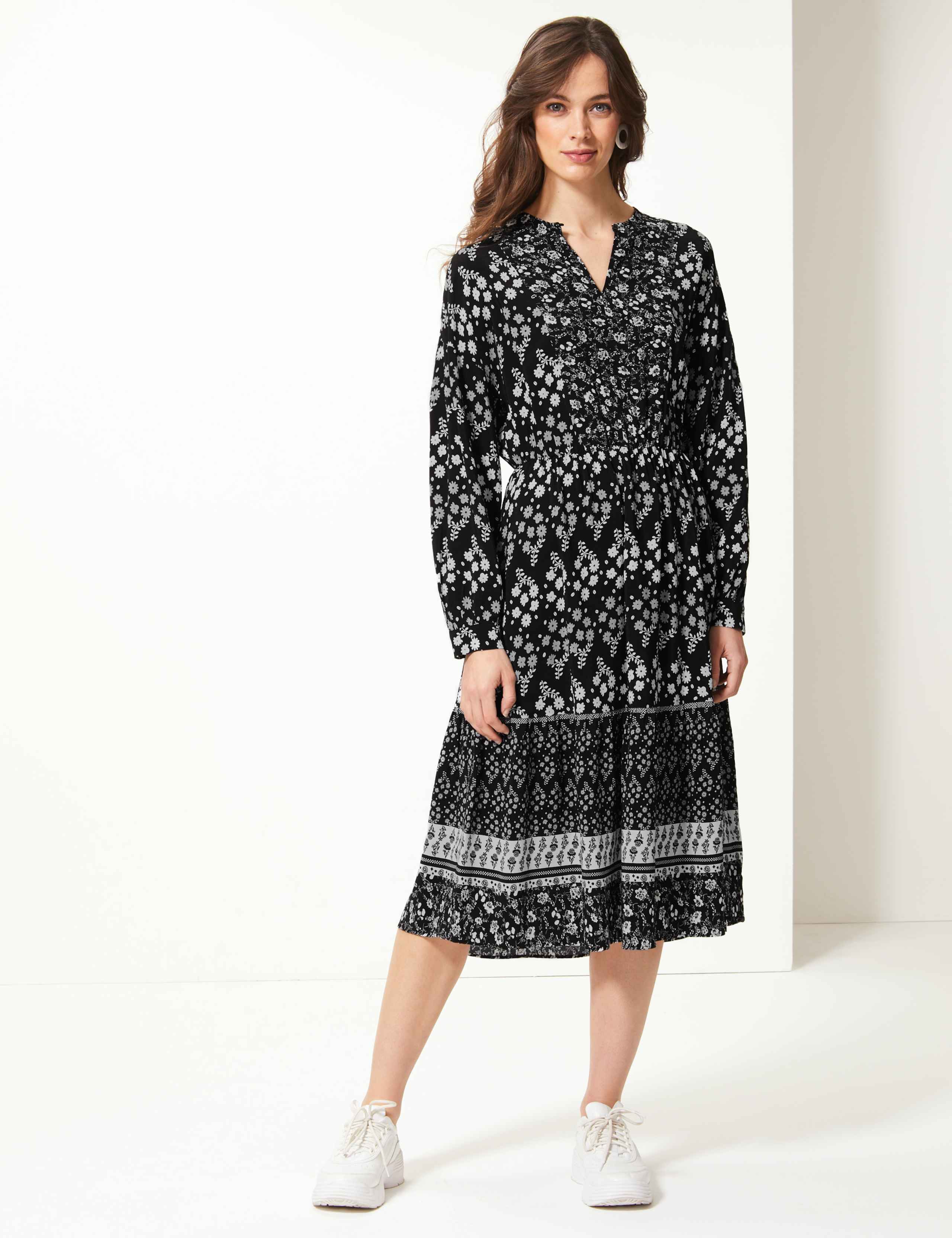 Floral Print Waisted Midi Dress 1 of 4