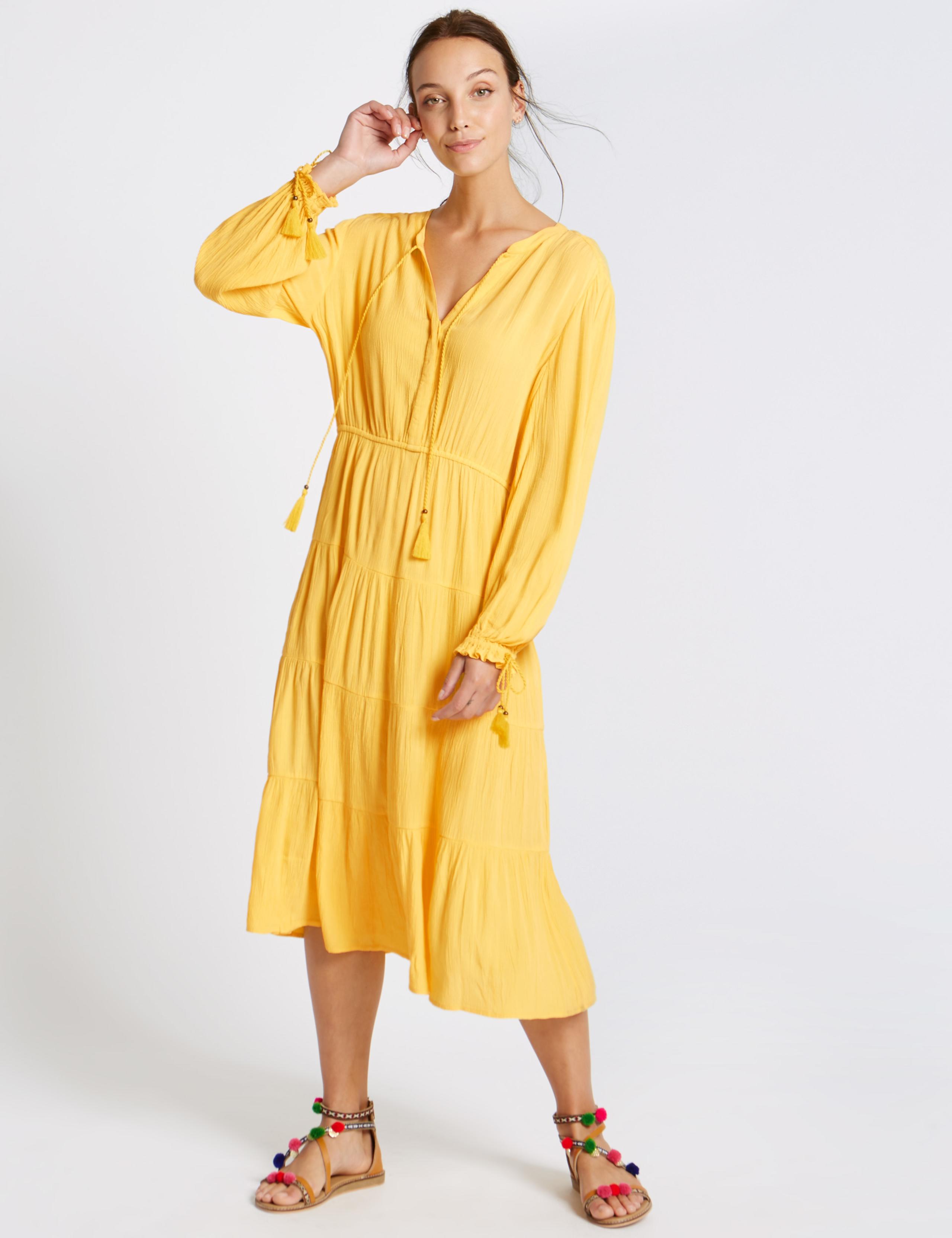 Tiered Cuff Detail Long Sleeve Midi Dress 1 of 5