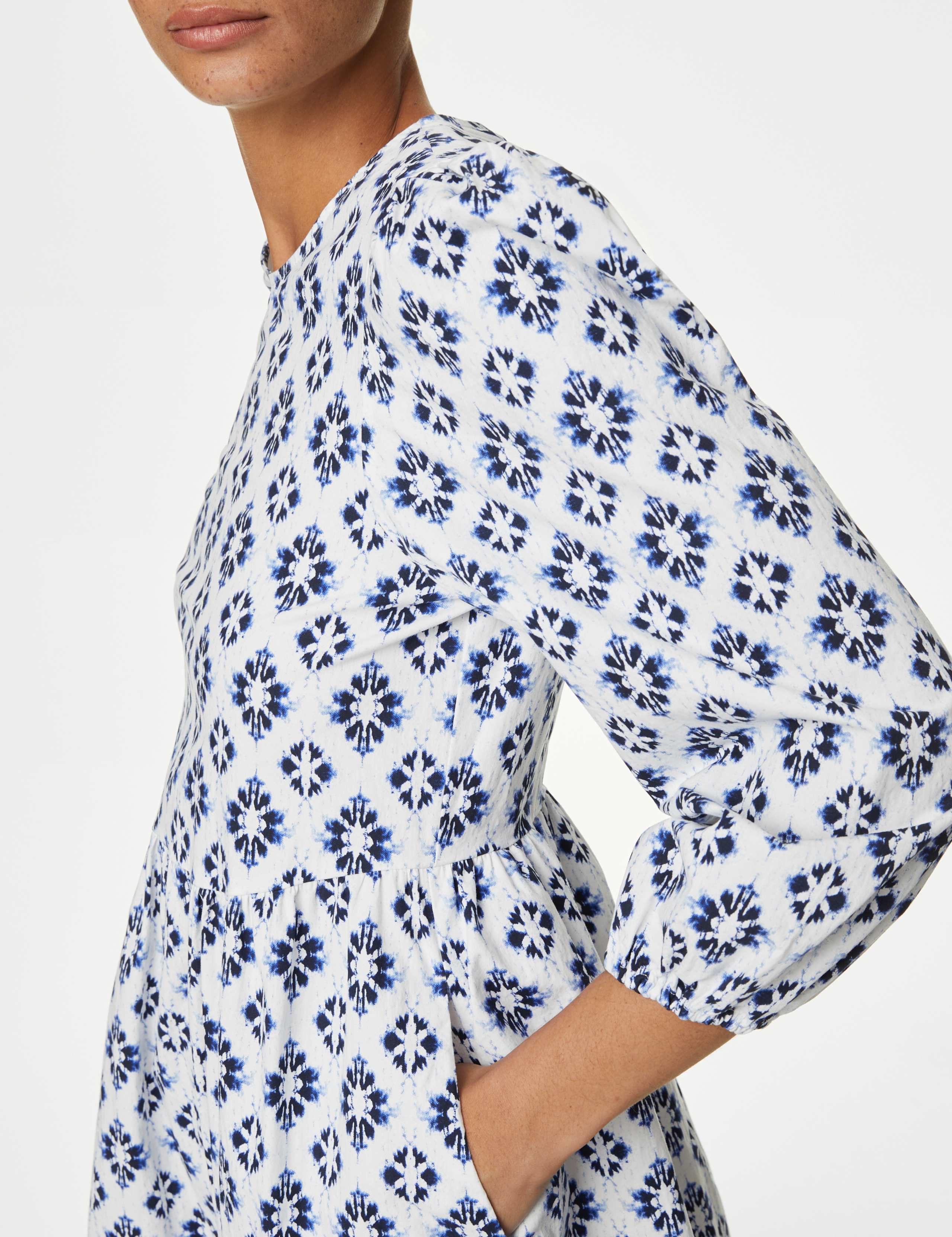 Cotton Rich Printed Midi Waisted Dress 3 of 6
