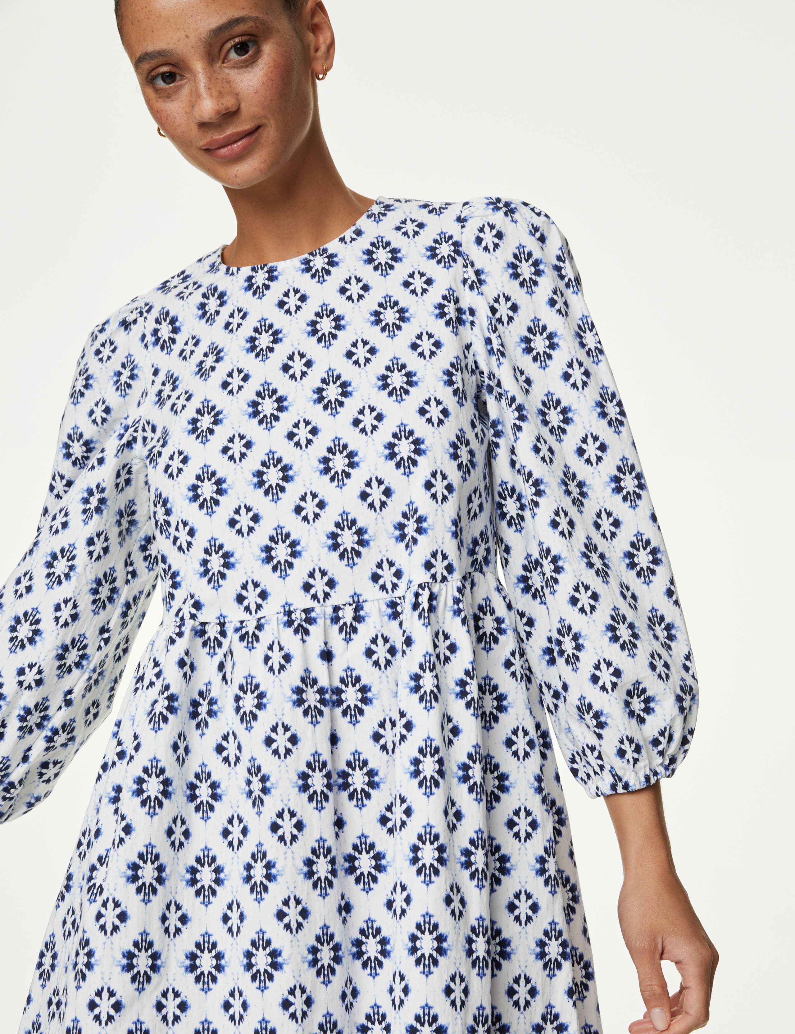 Cotton Rich Printed Midi Waisted Dress 4 of 6