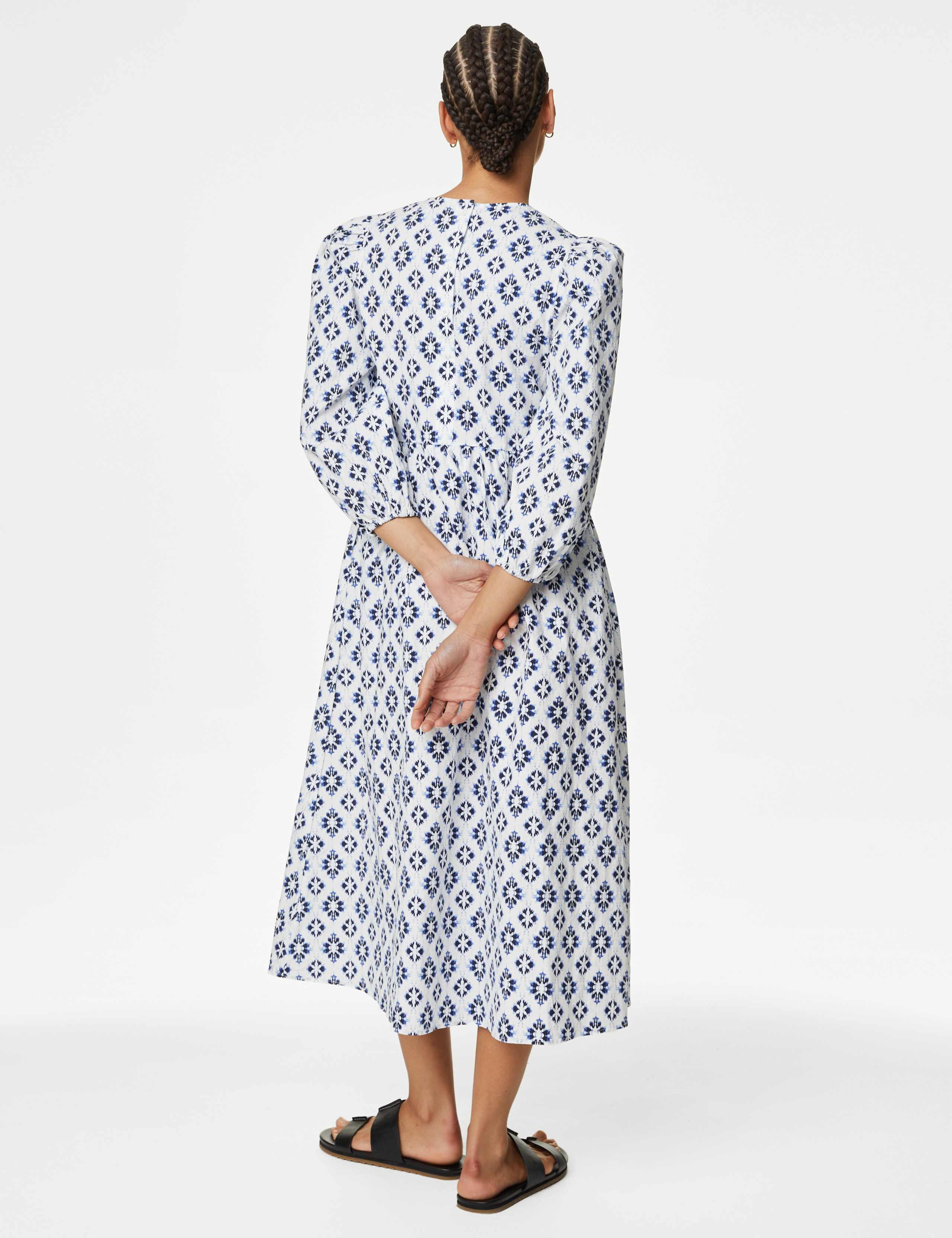 Cotton Rich Printed Midi Waisted Dress 5 of 6