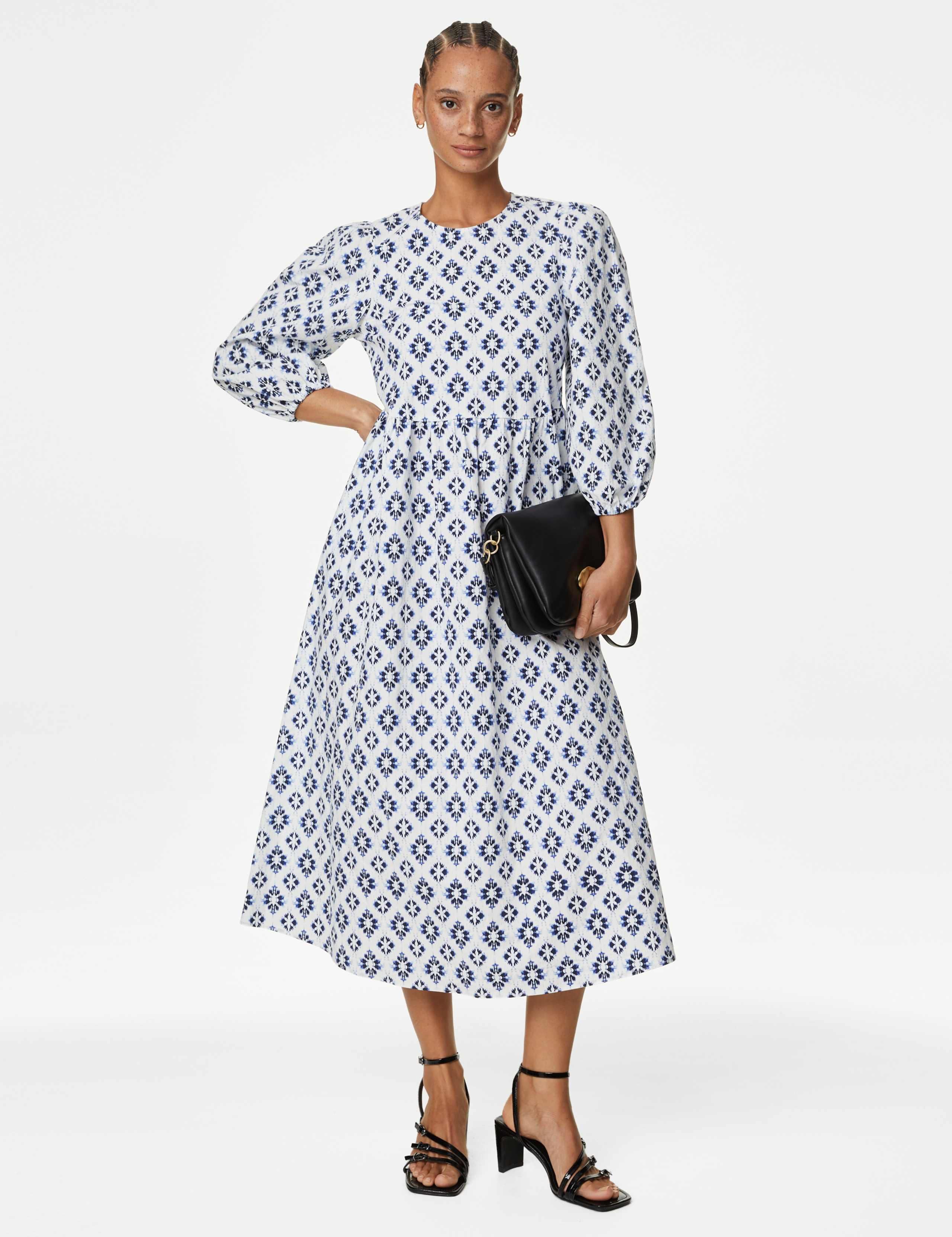 Cotton Rich Printed Midi Waisted Dress 6 of 6