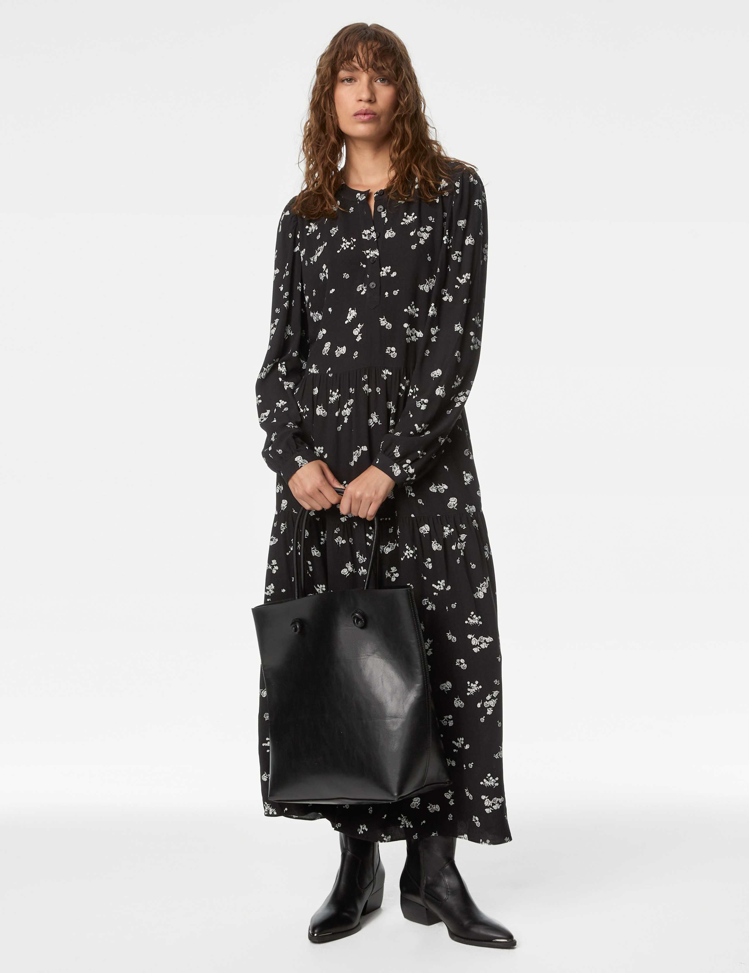 Printed Round Neck Midi Tiered Dress 3 of 4