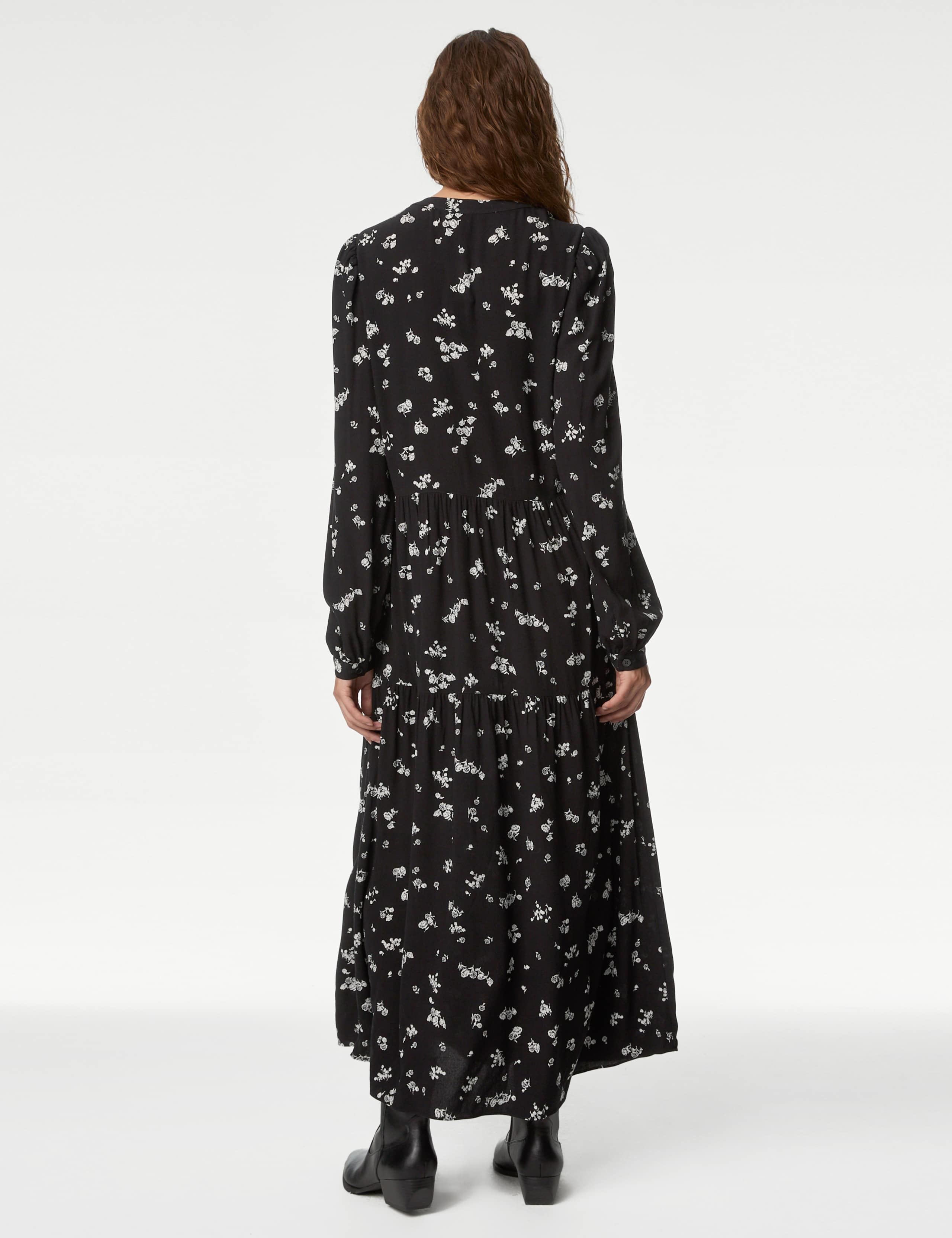 Printed Round Neck Midi Tiered Dress 4 of 4