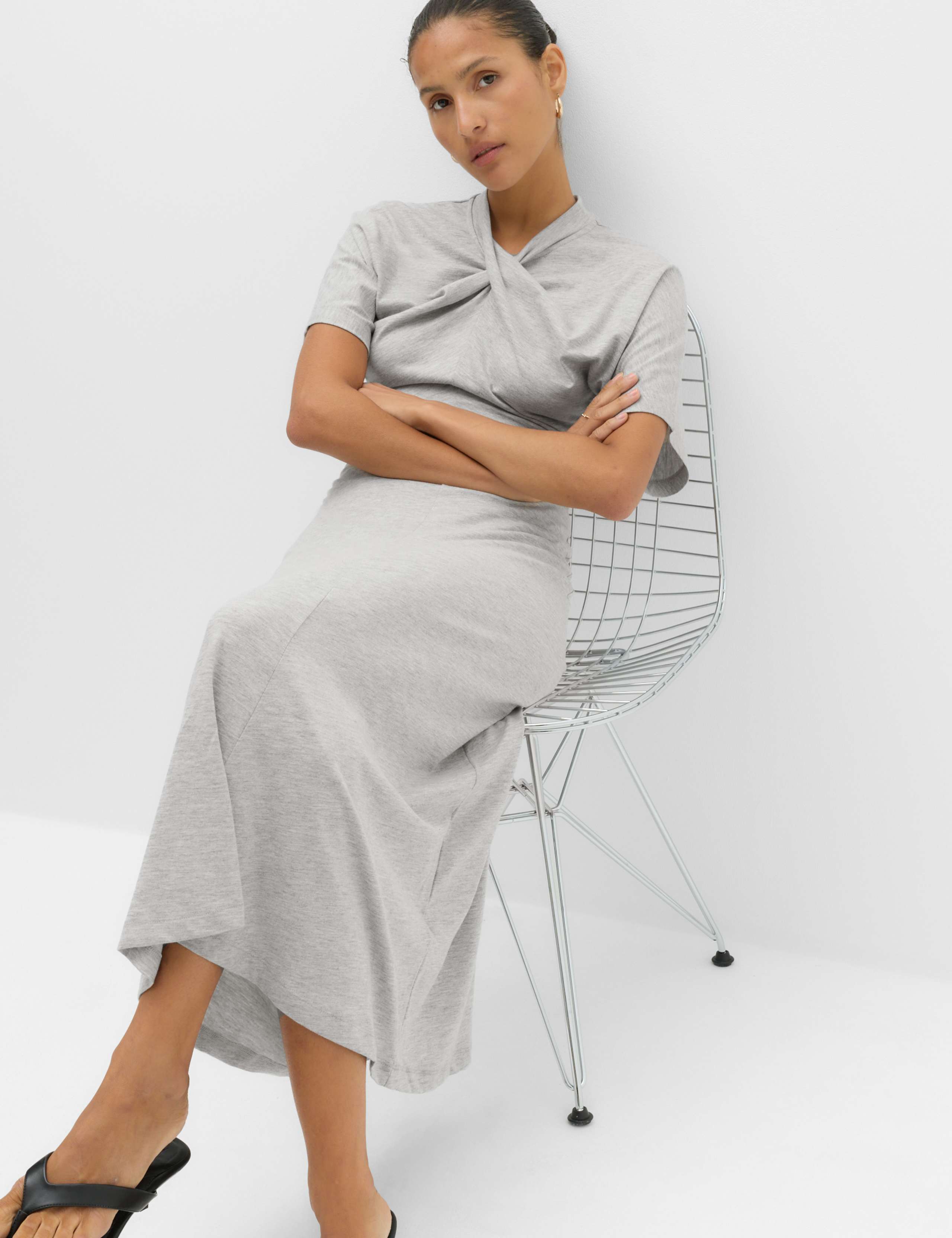 Cotton Blend Jersey Twist Detail Midi Column Dress 6 of 6
