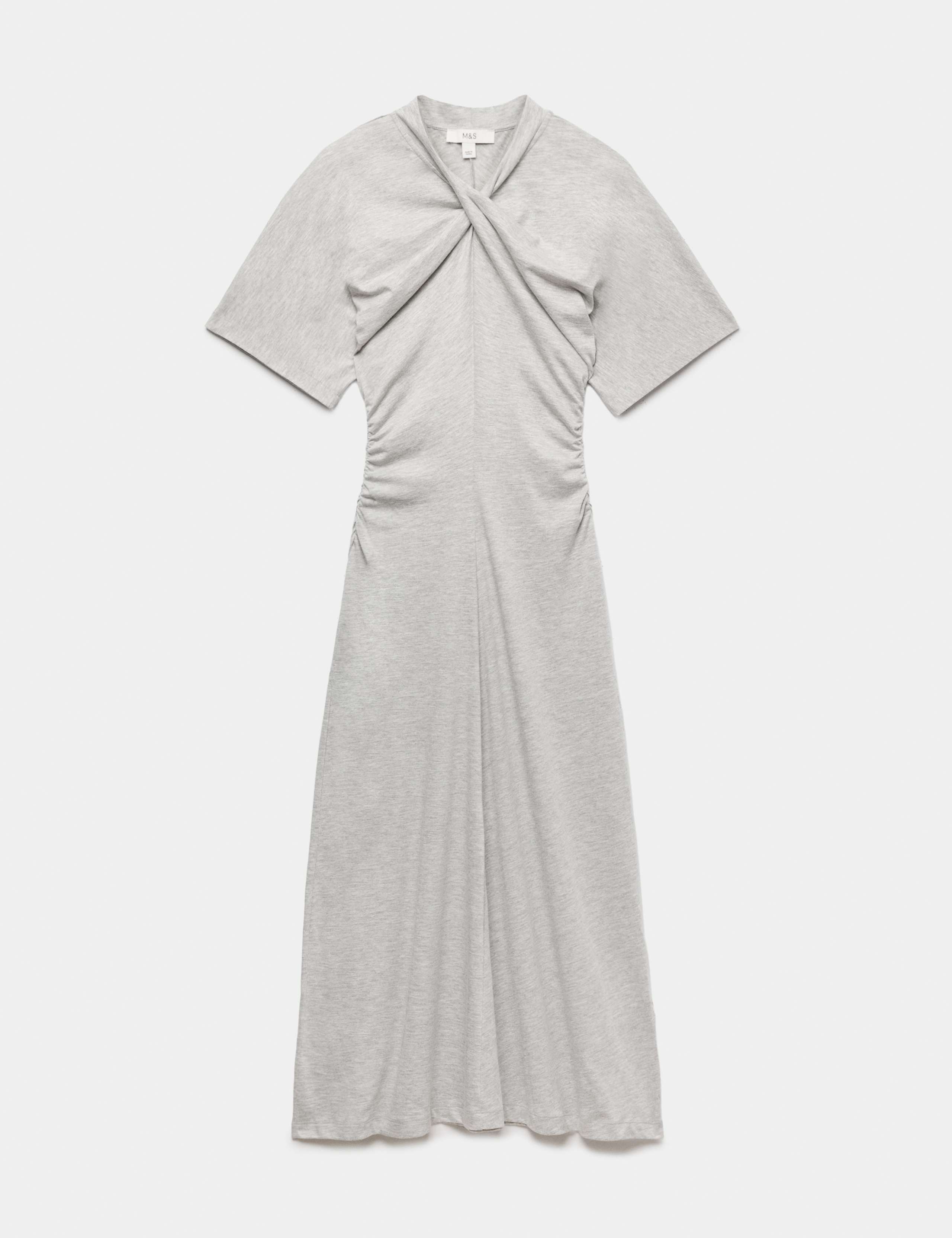 Cotton Blend Jersey Twist Detail Midi Column Dress 1 of 1
