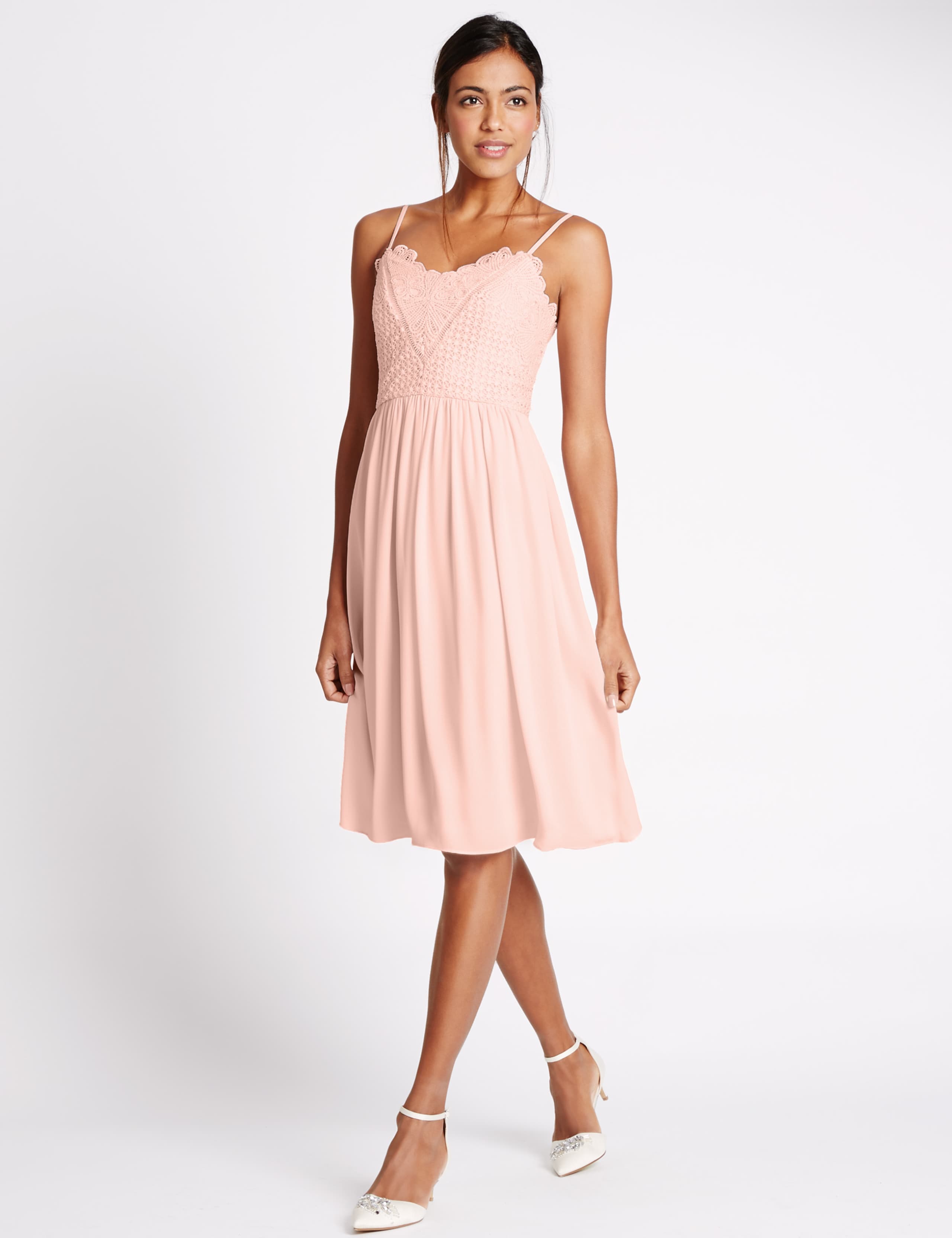 Floral Lace Ladder Trim Skater Midi Dress 1 of 4