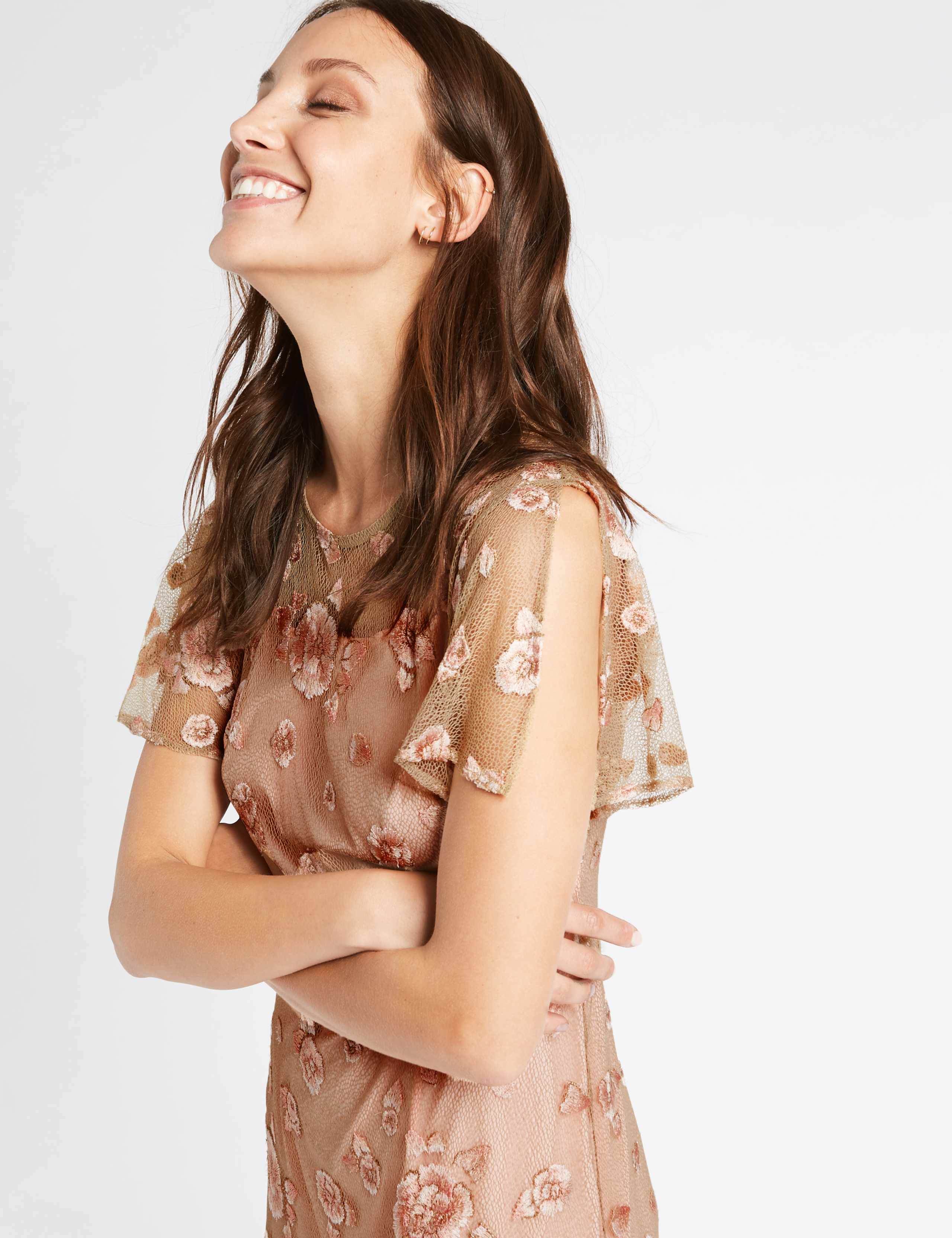 Embroidered Short Sleeve Midi Dress 5 of 5