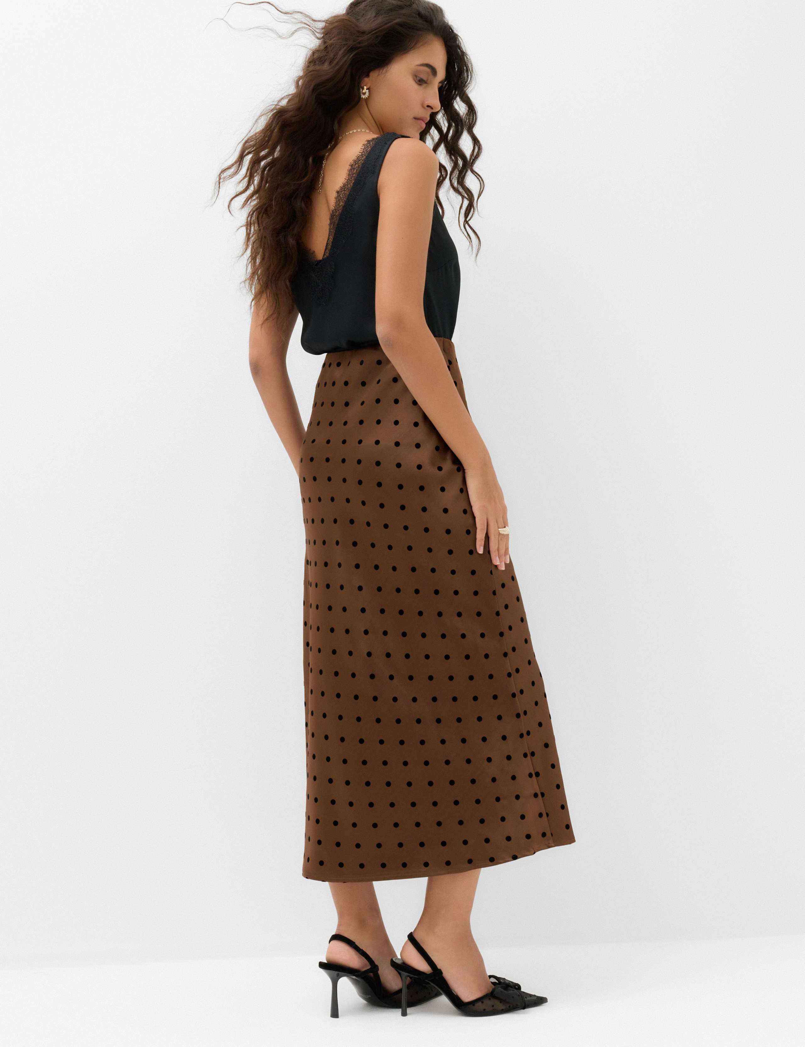 Satin Poka Dot Midi Slip Skirt 3 of 5