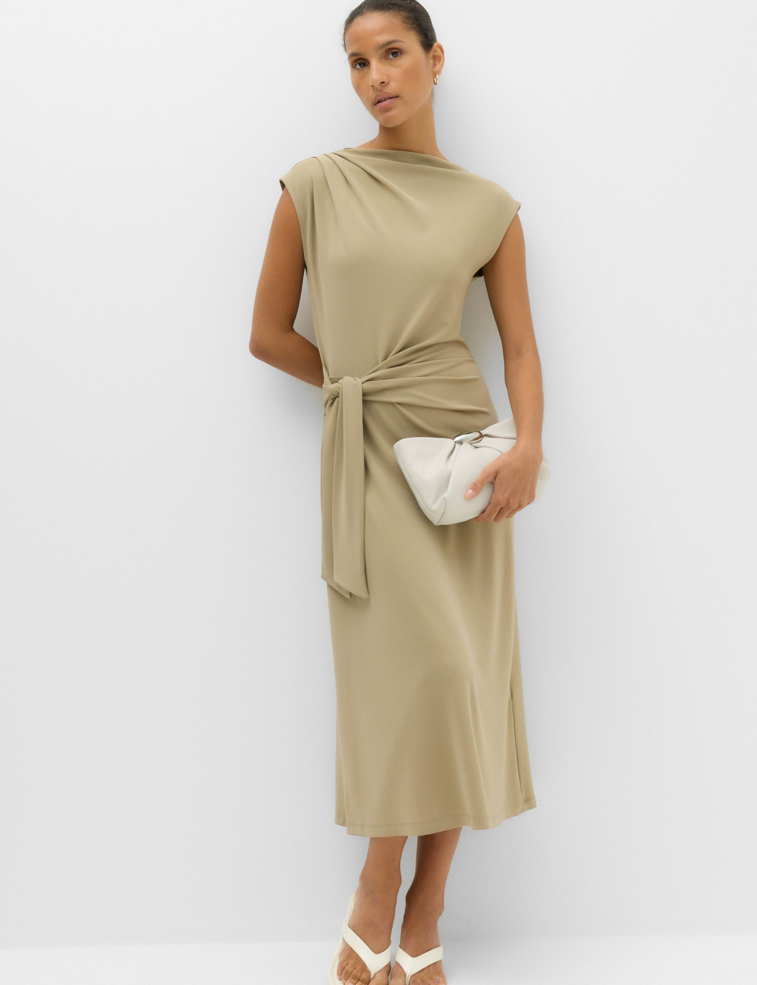 Jersey Tie Waist Midi Waisted Dress 1 of 7