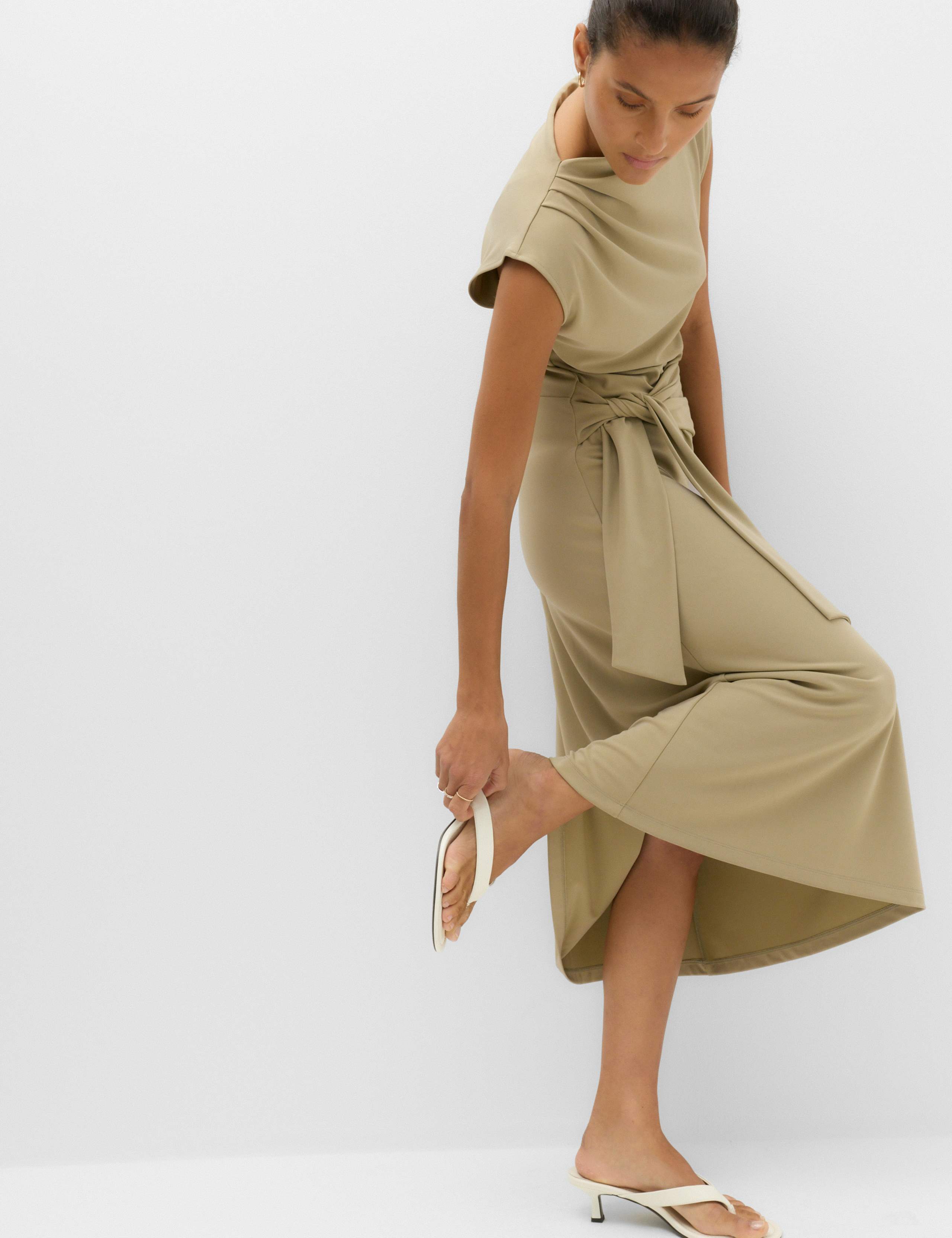 Jersey Tie Waist Midi Waisted Dress 7 of 7