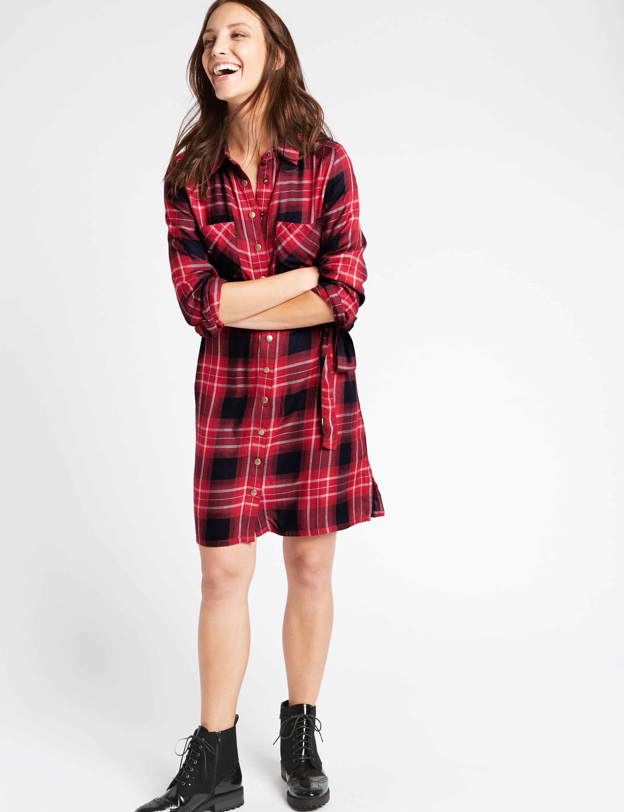 Checked Long Sleeve Shirt Dress 3 of 5