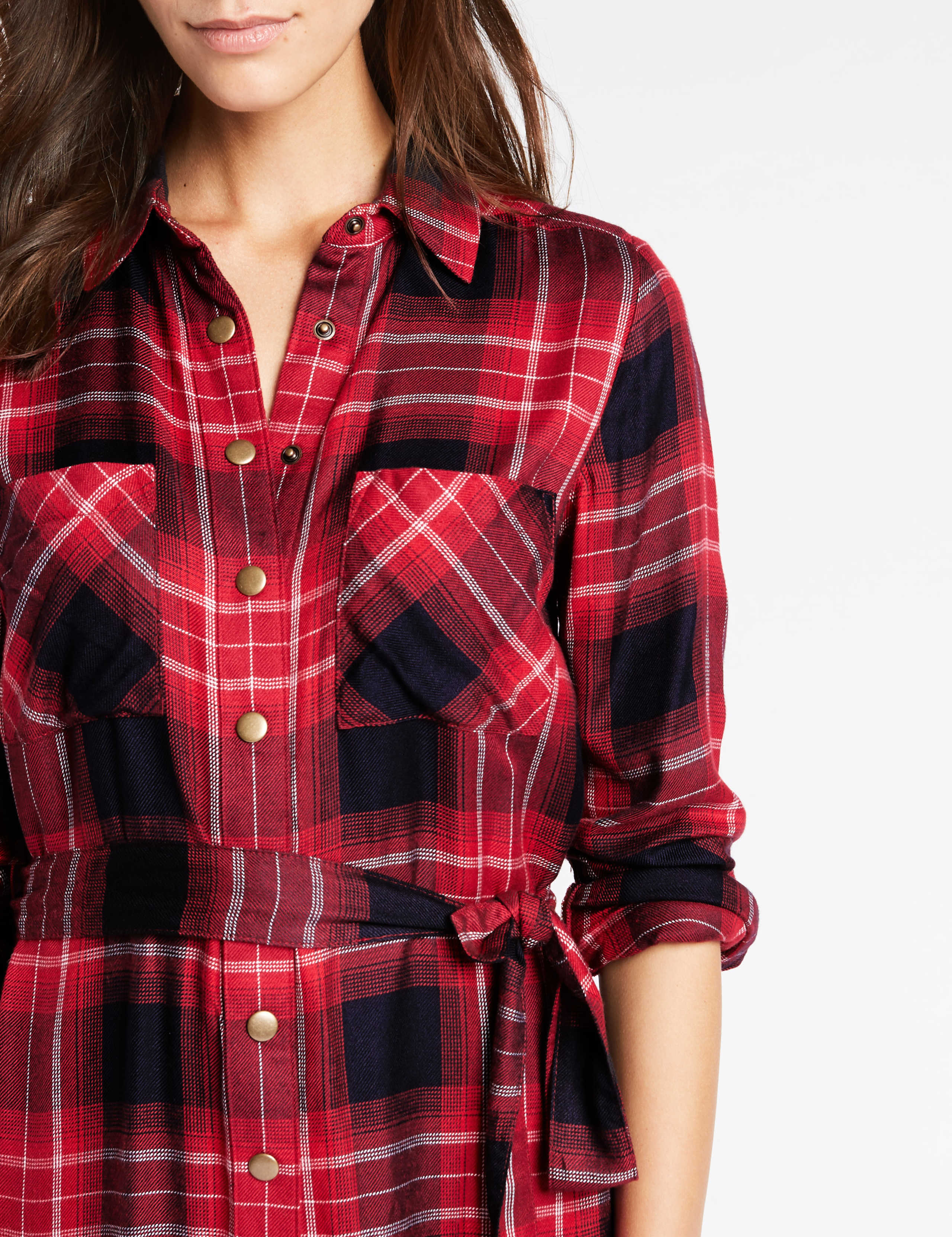 Checked Long Sleeve Shirt Dress 5 of 5