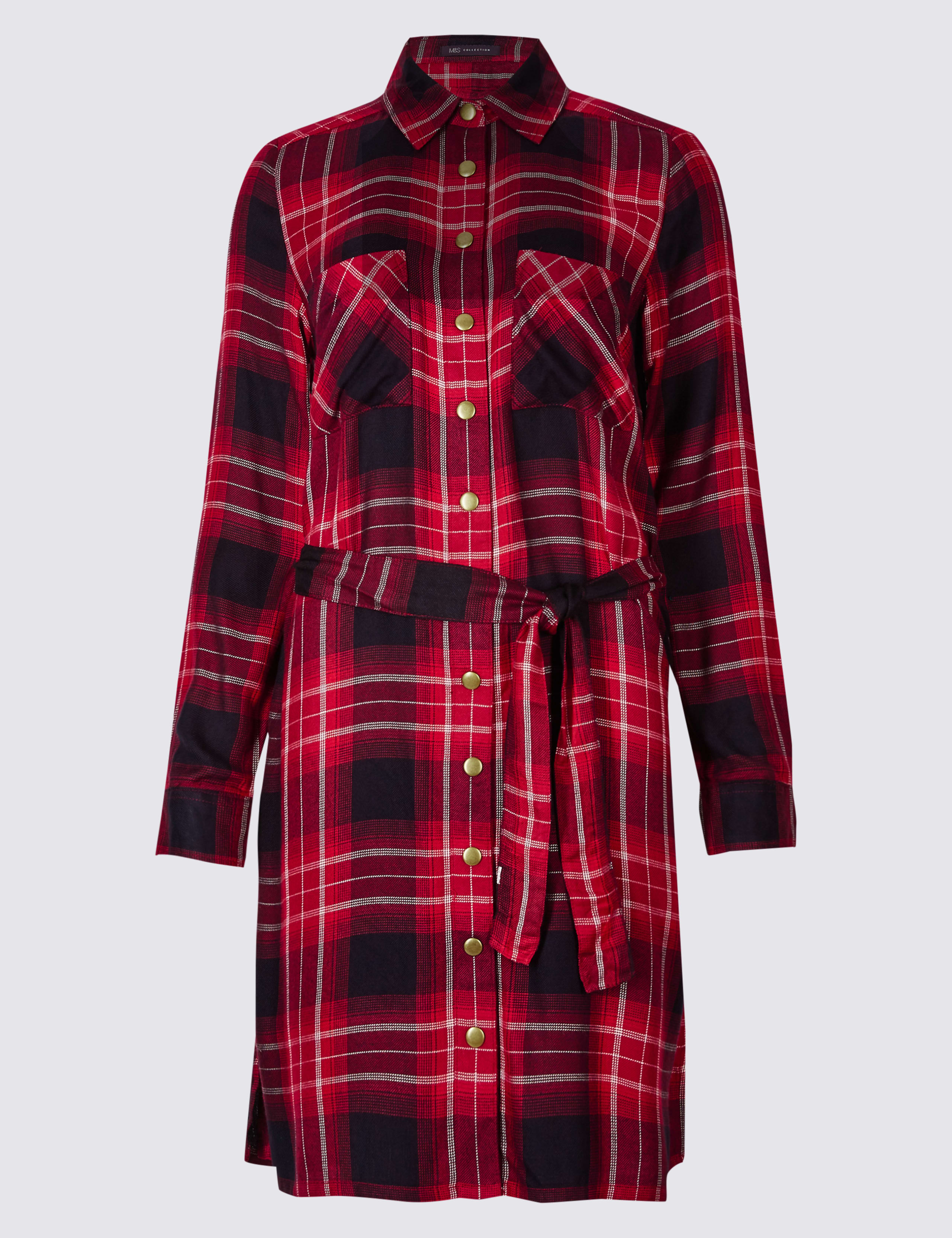 Checked Long Sleeve Shirt Dress 2 of 5