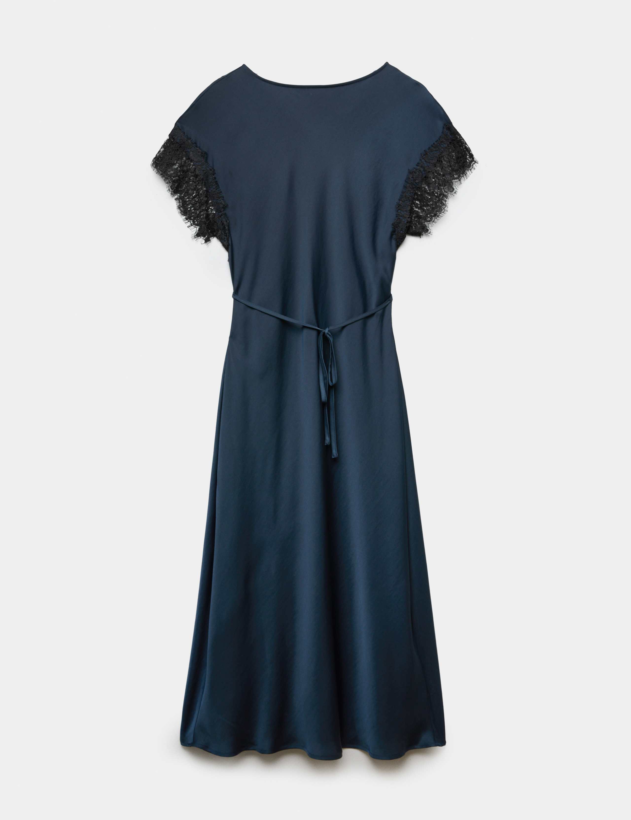 Satin Lace Insert Midi Waisted Dress 2 of 6