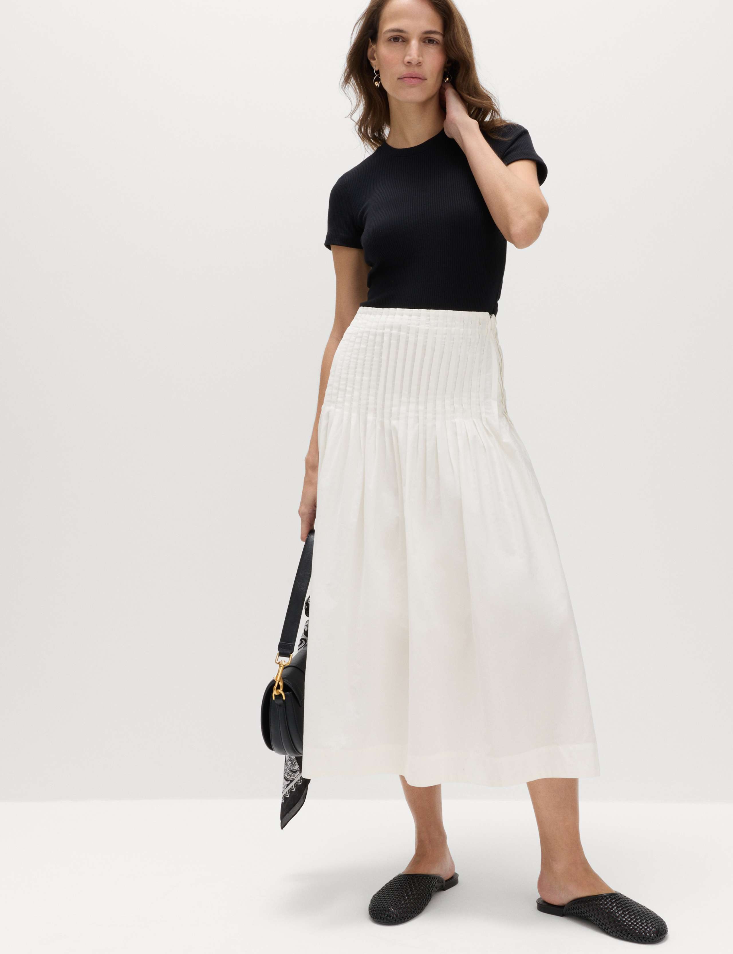 Pure Cotton Pleated Midi A-Line Skirt 1 of 6