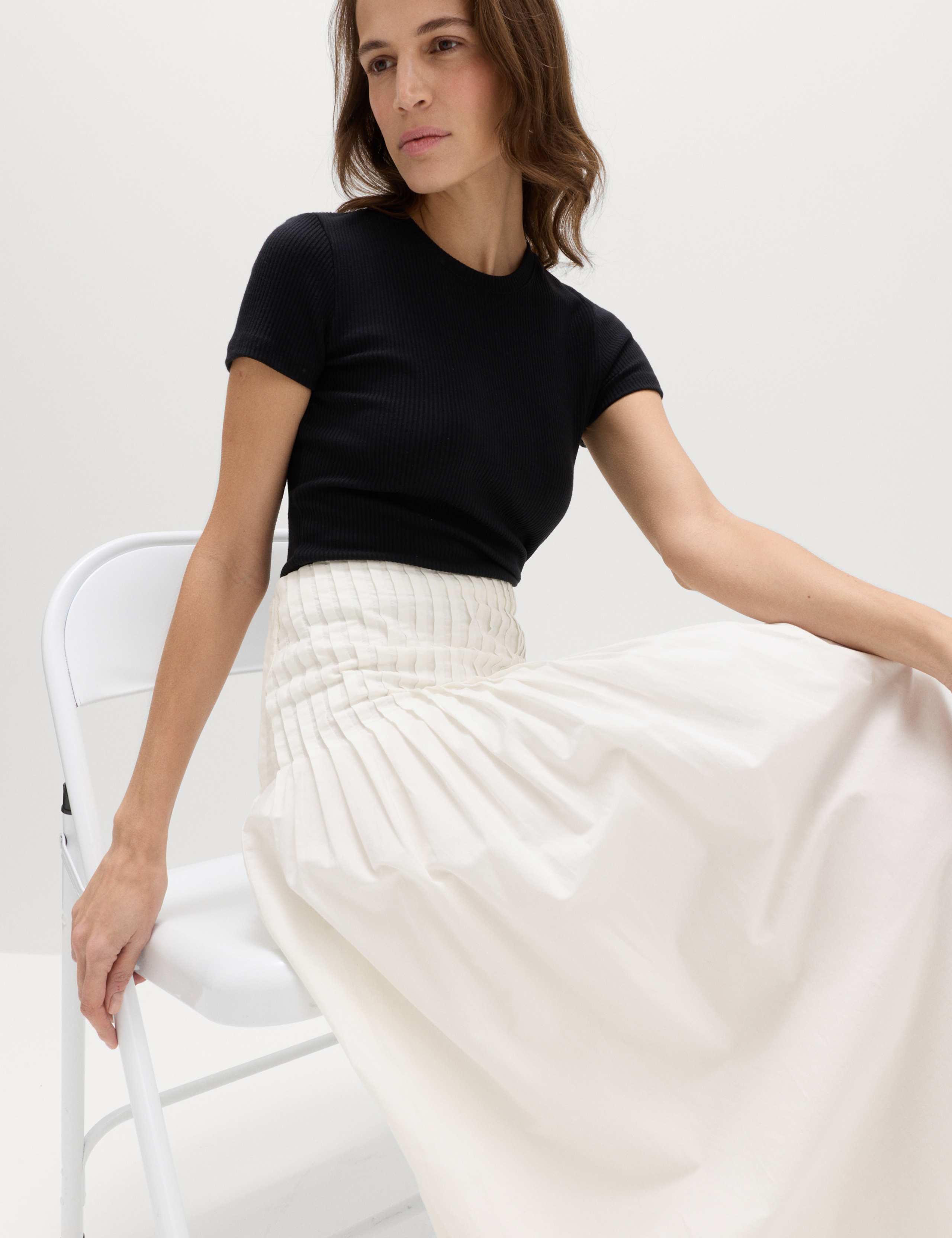 Pure Cotton Pleated Midi A-Line Skirt 3 of 6