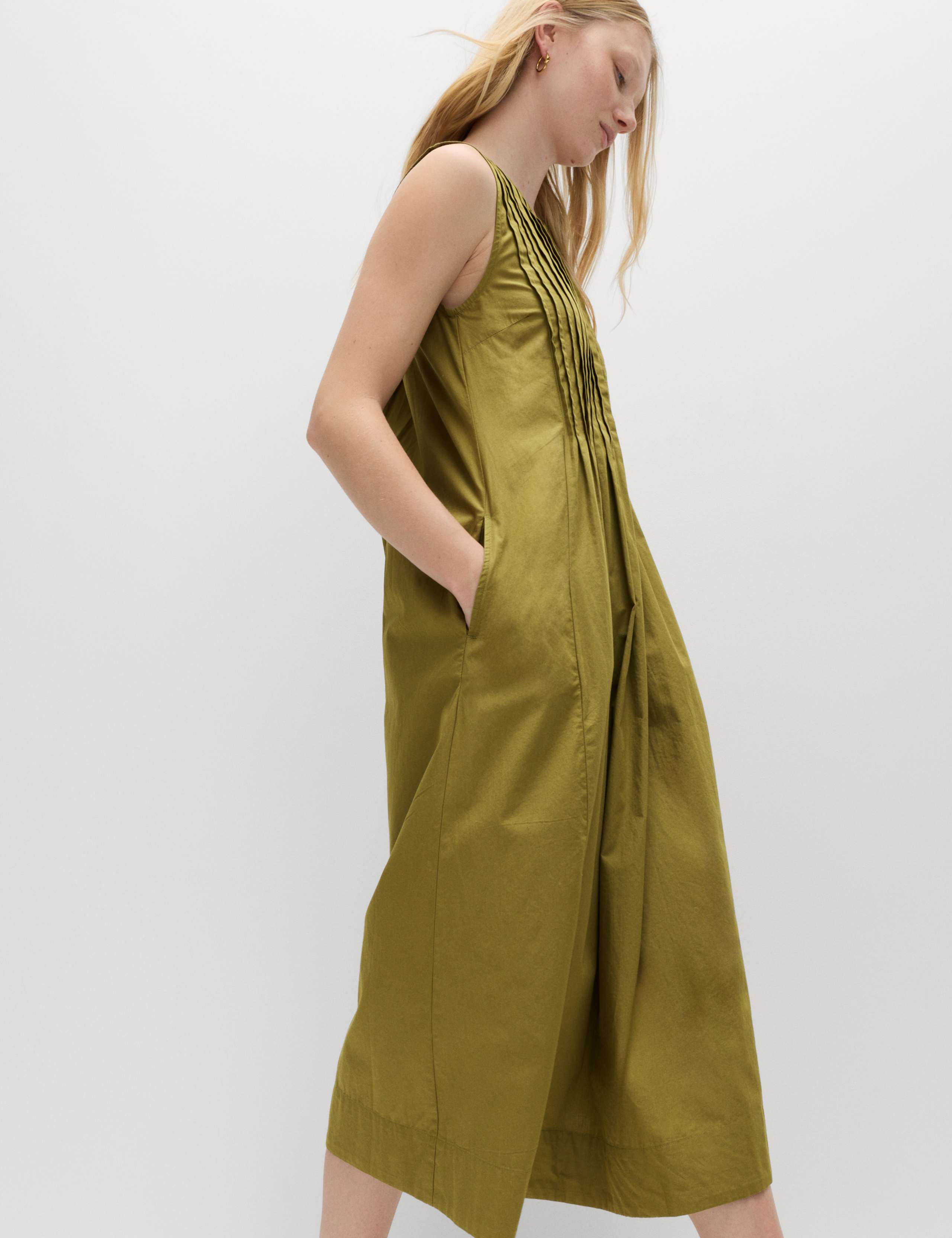 Pure Cotton Pintuck Midi Relaxed Dress 4 of 5