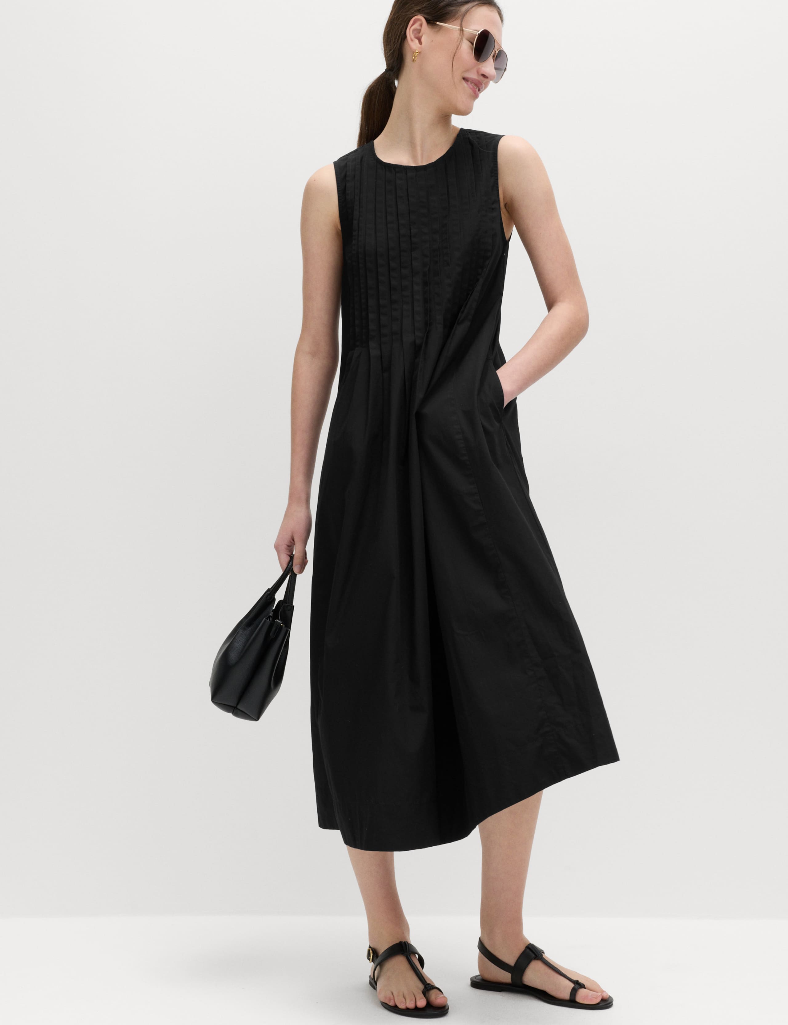 Pure Cotton Pintuck Midi Relaxed Dress 1 of 6