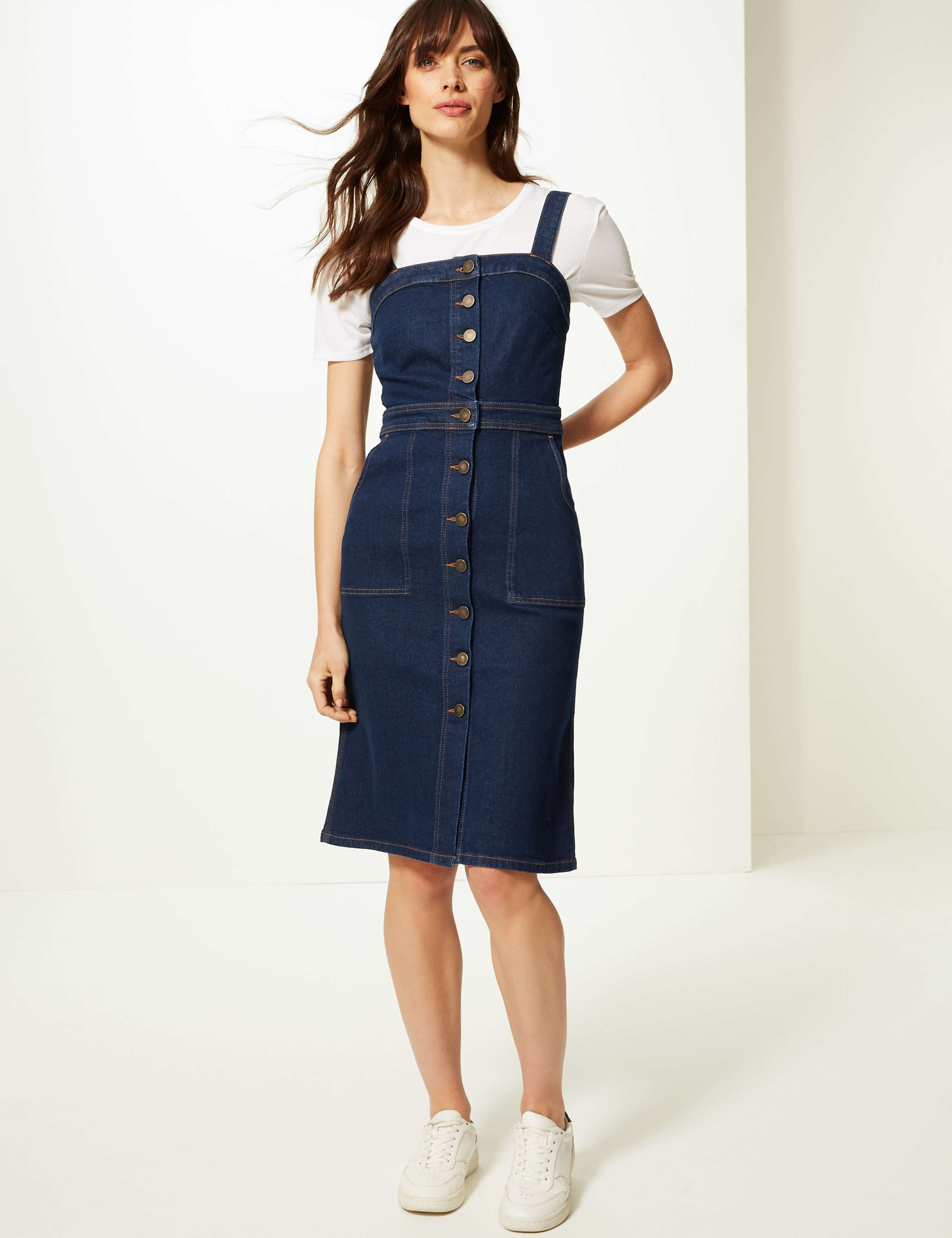Denim Button Detailed Bodycon Dress 1 of 4