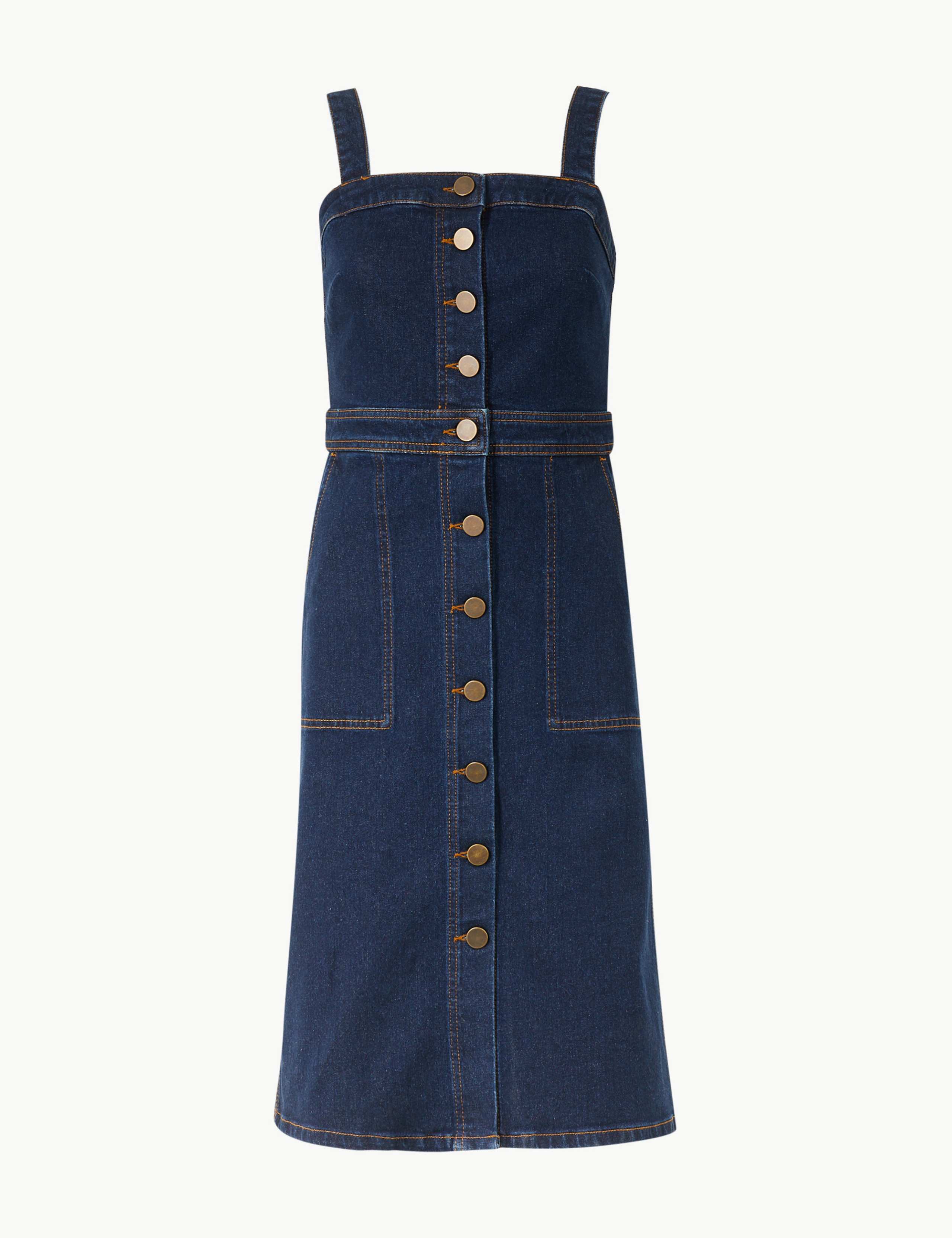 Denim Button Detailed Bodycon Dress 2 of 4