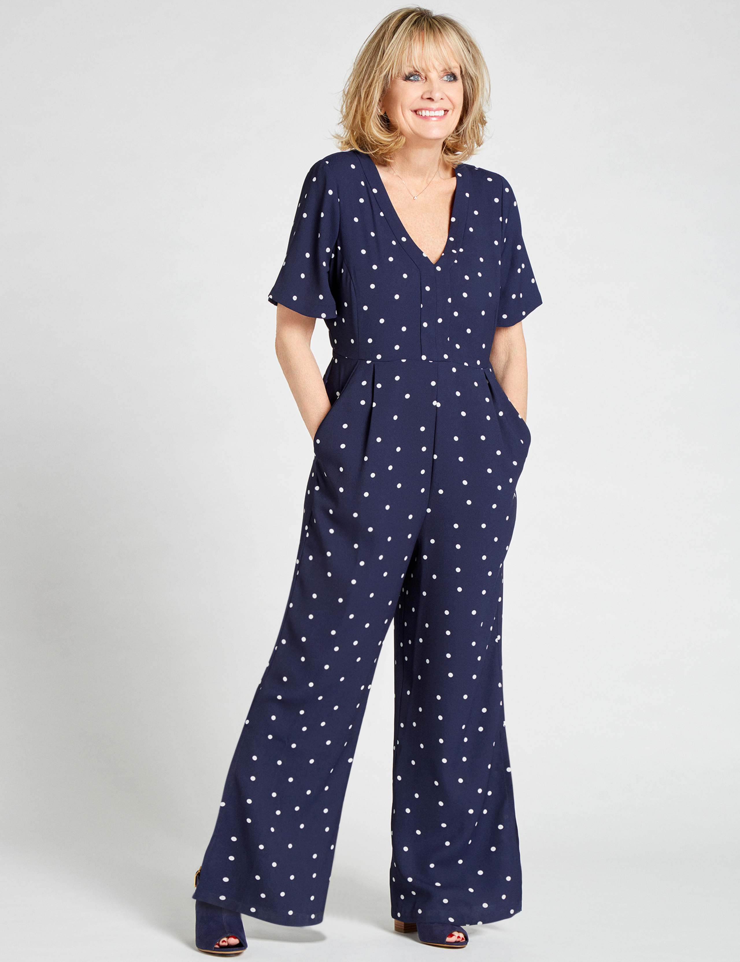 Spot Print V-Neck Short Sleeve Jumpsuit 1 of 4