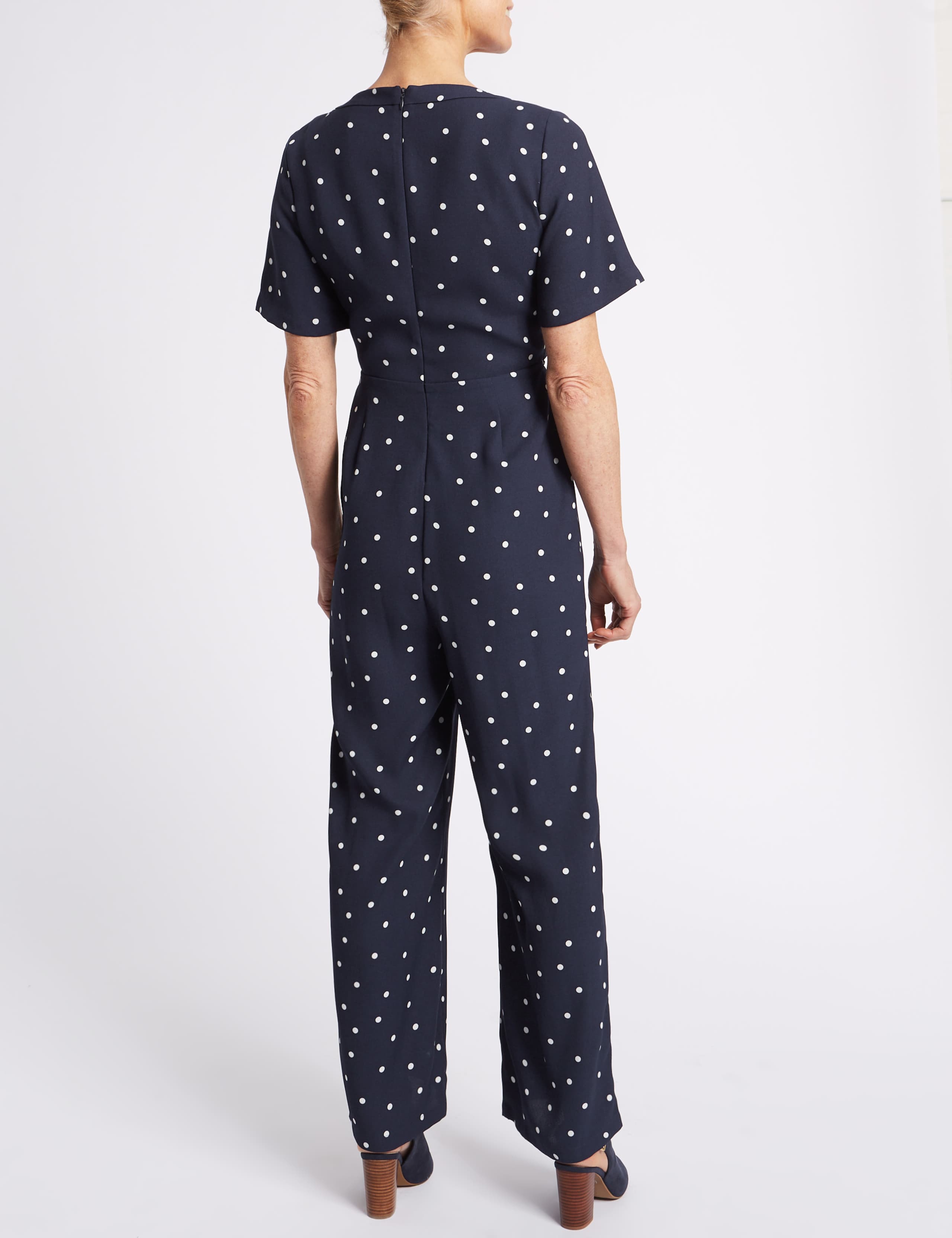 Spot Print V-Neck Short Sleeve Jumpsuit 3 of 4