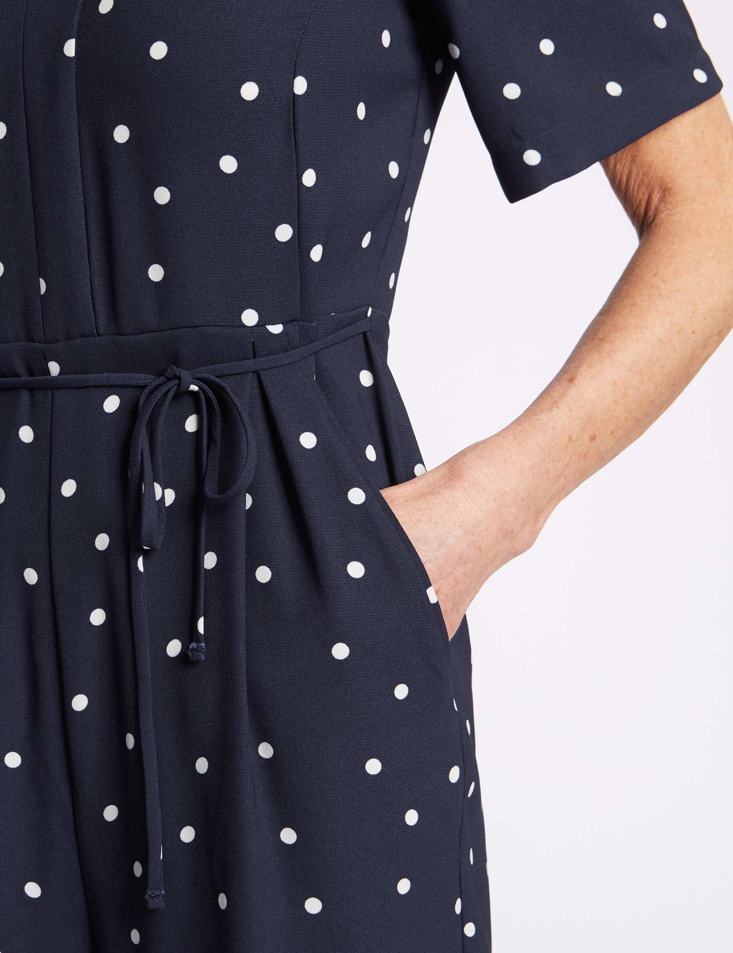 Spot Print V-Neck Short Sleeve Jumpsuit 4 of 4